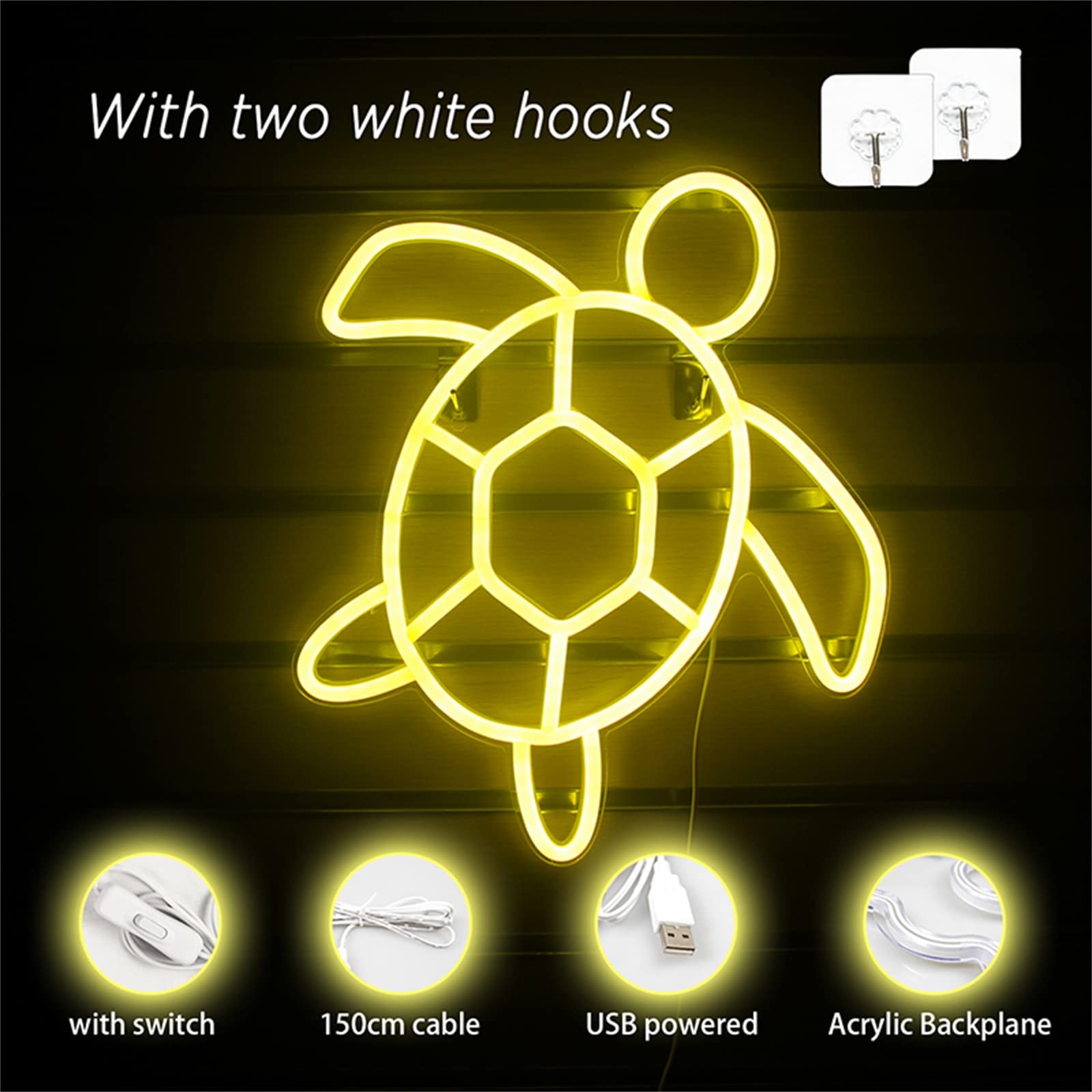 Letrero de luz de neón LED Letreros de neón LED en forma de tortuga marina, alimentación USB para colgar en la pared con interruptor Luz de neón acrílica para lámparas de noche de habitación para niño