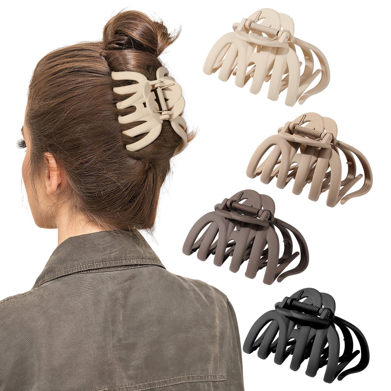 Shinowa Hair Clip Set, 4 Pack Hair Claws for Thick Hair, Large Hair Clips in 4 Neutral Colors, Non-slip Claws Jaw Clips for Women, Strong Hold for