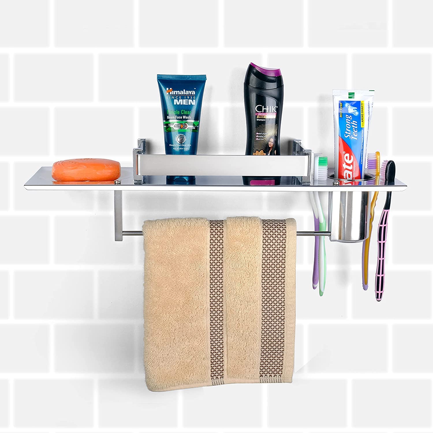 CSI INTERNATIONAL Premium Stainless Steel Bathroom Shelf, Kitchen Shelf, Bathroom Shelf and, Tumbler Holder, 4 in 1 Shelf, Bathroom Accessories Silver Finish Pack of 1 (B09JDFBKFB) Amazon Price History, Amazon Price Tracker