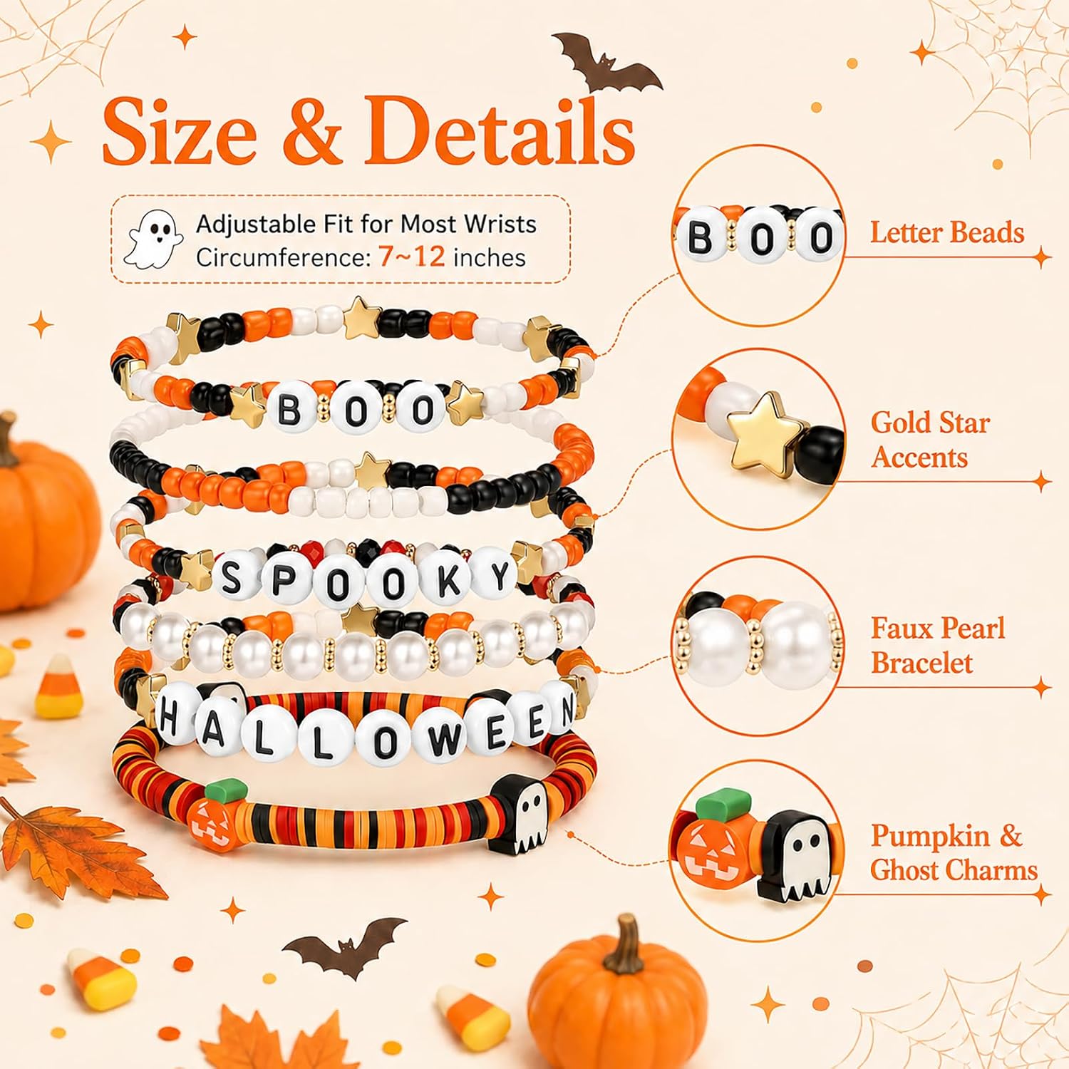 NextArt Halloween Bracelets for Women, Stackable Beaded Charm Jewelry