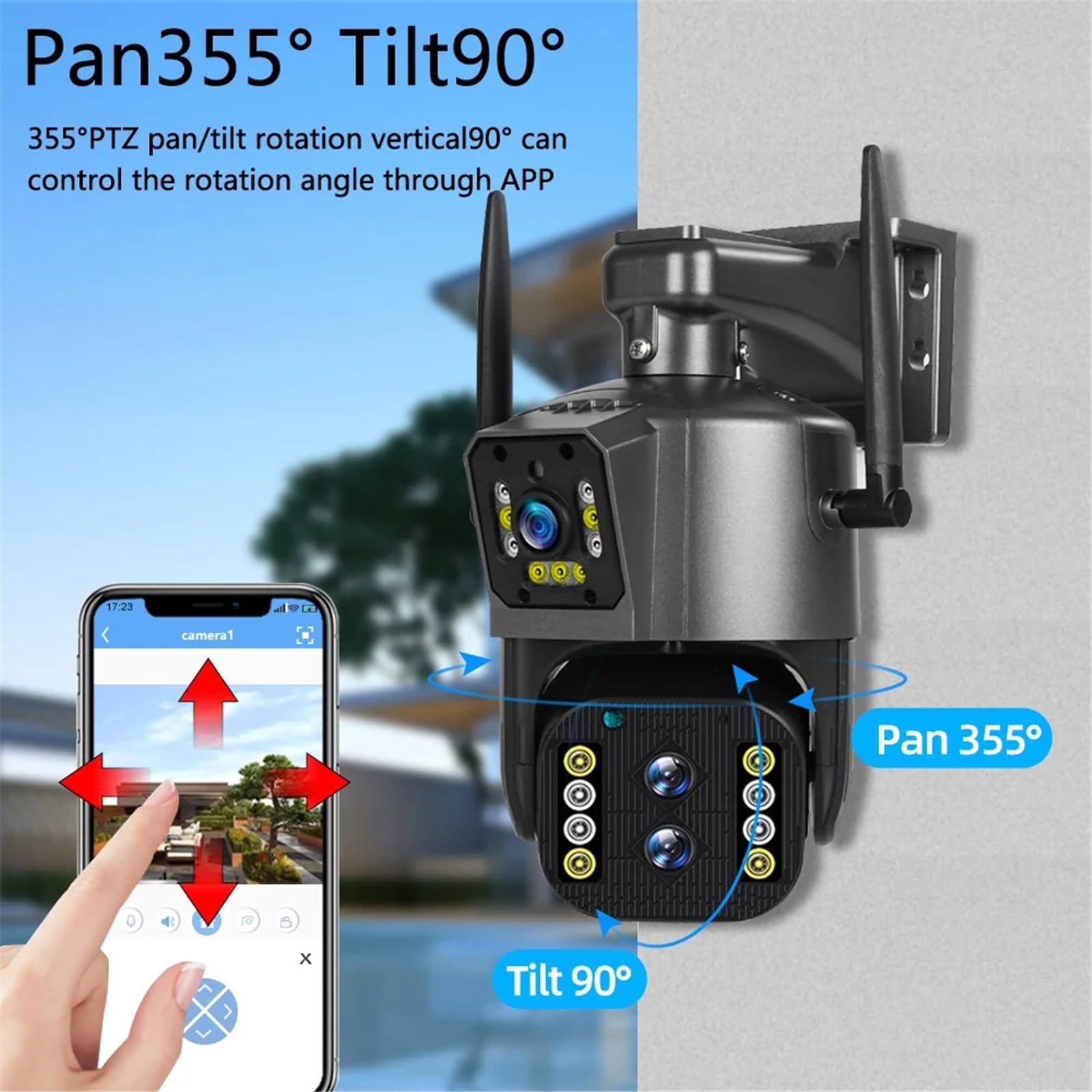 Telecamere di sicurezza, Telecamera WiFi a doppio schermo da 12 MP Zoom 10X esterno 6K di sorveglianza CCTV con tracciamento automatico a tre obiettivi for esseri umani(12MP Add 32G Card)