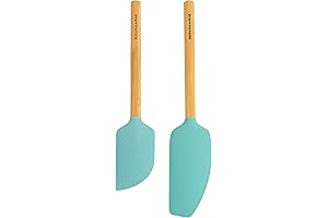 Bamboo Spatula Set, 2-Piece, Aqua Sky