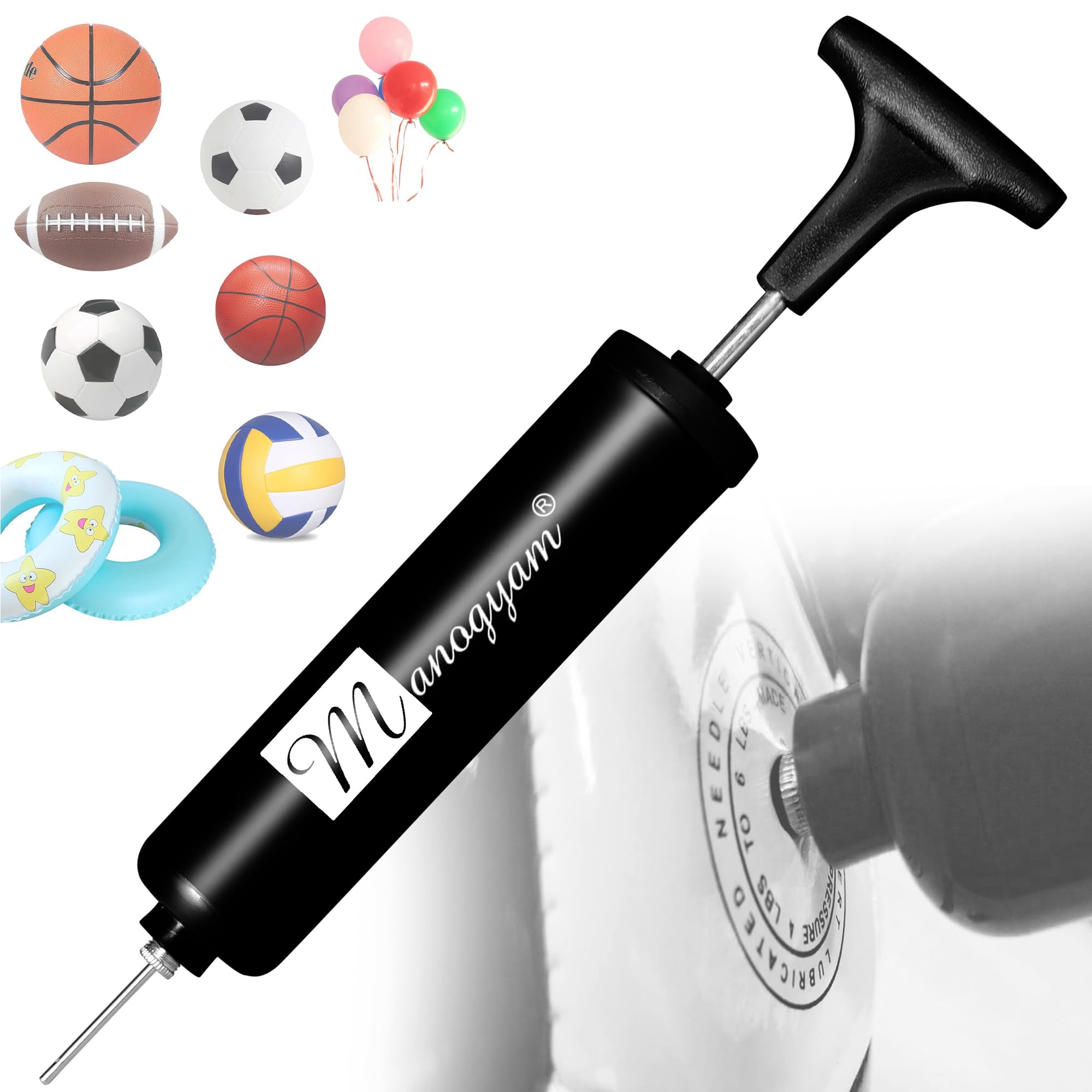 MANOGYAM Football Pump Air Pump Ball Pump for Sports Football, Volleyball, Basketball, Rugby, Soccer Ball and Other Inflatable Balls with Stainless Steel Needle (Football Pump) (B0CNPF37KX) Amazon Price History, Amazon Price Tracker