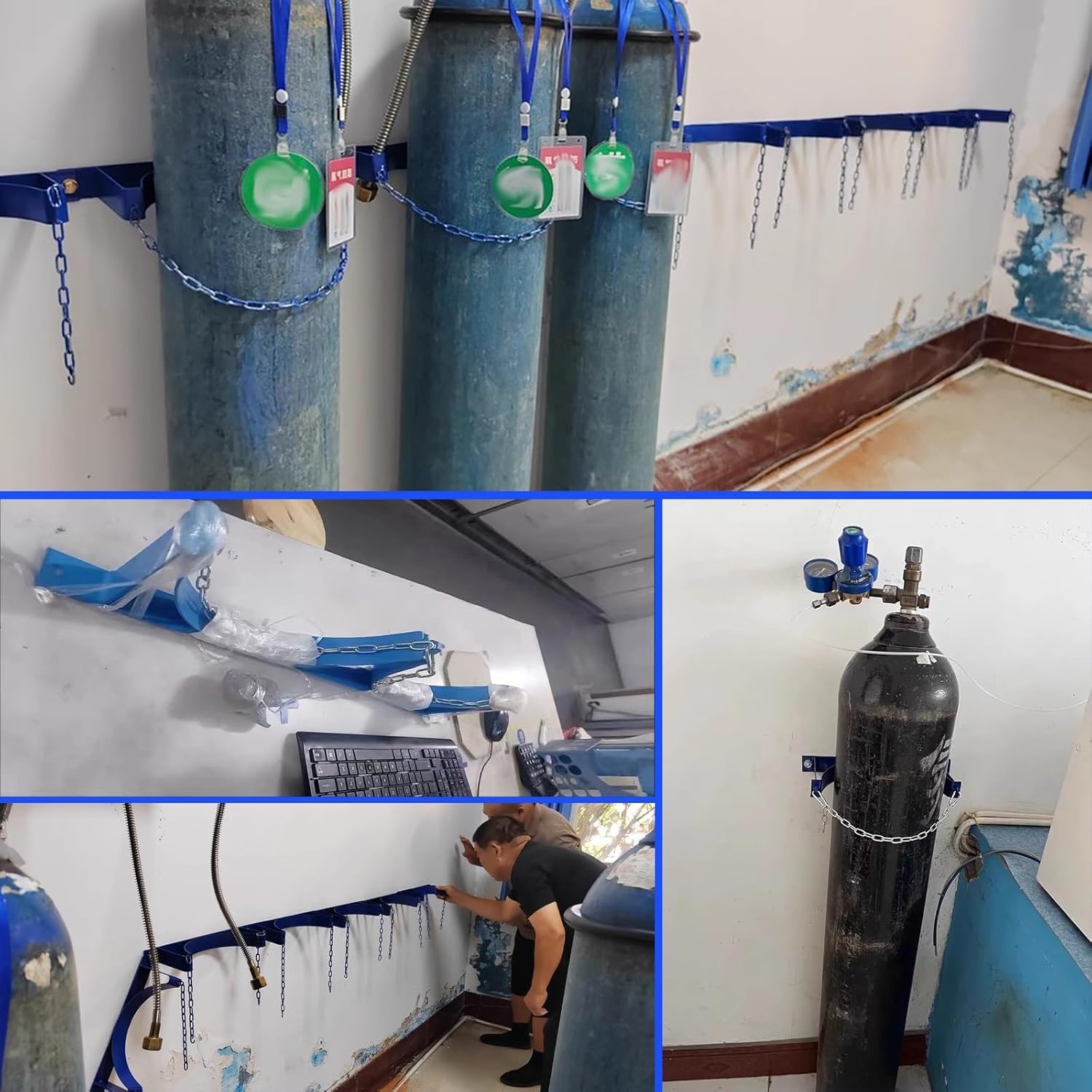 Genérico Soporte para Tanques de Cilindros (3 Unidades), Soporte de Pared para oxígeno/propano/hidrógeno, Compatible con Cilindros de hasta 25 cm, solución Duradera para Almacenamiento de Gas, Color