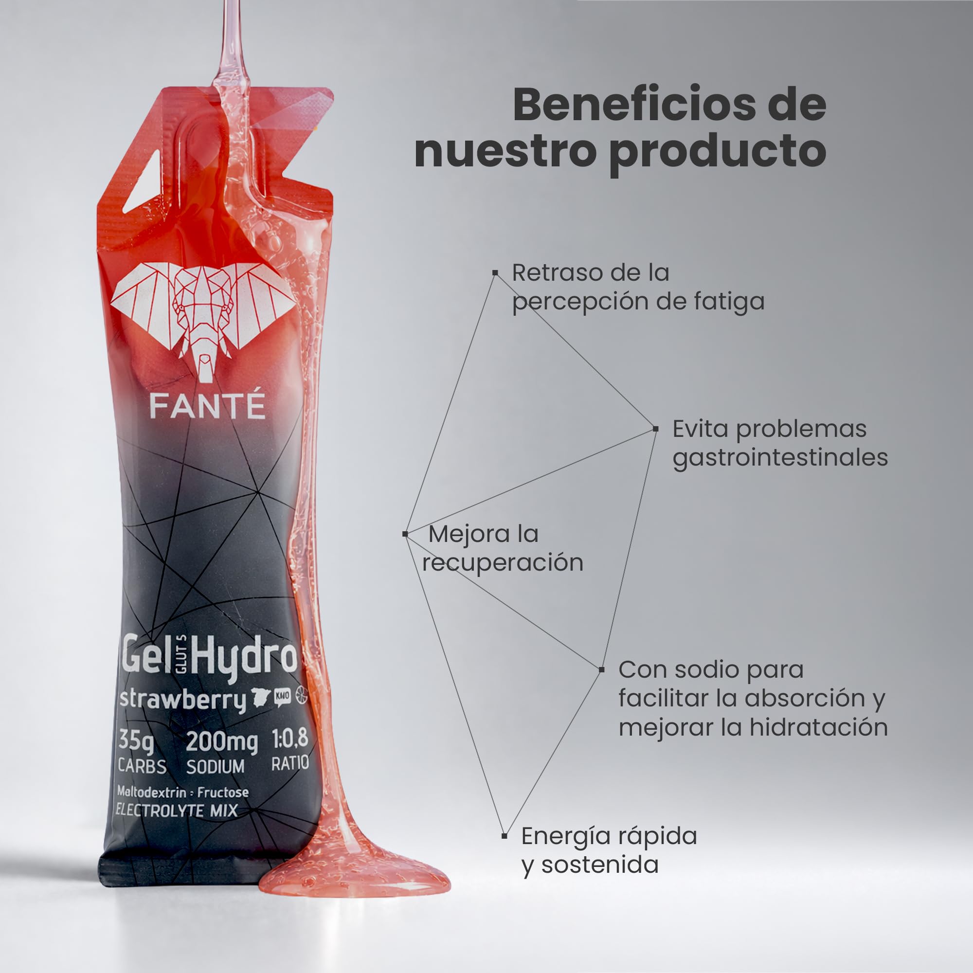 FANTÉ Pack Hydro 35 | 6 Geles Energéticos con 35 g de Carbohidratos | 3 Unidades de Cada Sabor para Running, Ciclismo y Resistencia