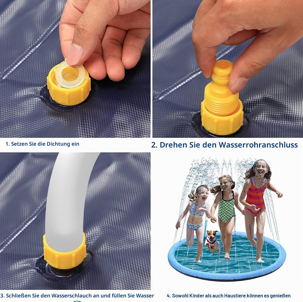 Hundepool, 100cm Splash Pad Sprinkler Play Matte, Kinder Hunde Spritzpad, Verdickte, rutschfeste Einstellbare Wasserhöhe Splash Pad, Sprinkler für Kinder Sommer, Garten, Outdoor Spielzeug