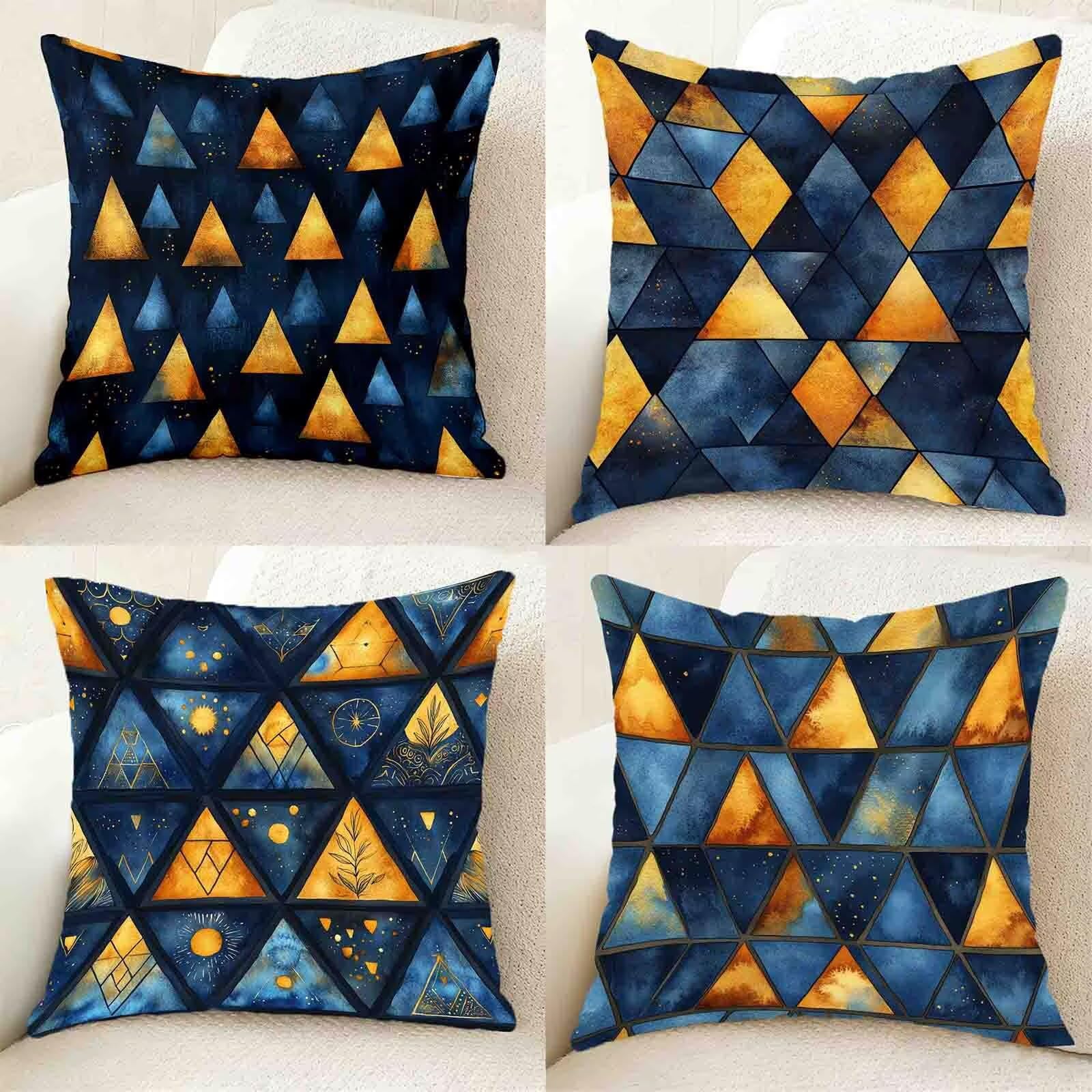 Ciemnoniebieska poszewka na poduszkę 70 x 70 cm, zestaw 4 sztuk, wodoszczelna, lniana poszewka na poduszkę, grafika, na sofę, kwadratowa poduszka dekoracyjna do pokoju, dekoracja salonu, z ukrytym
