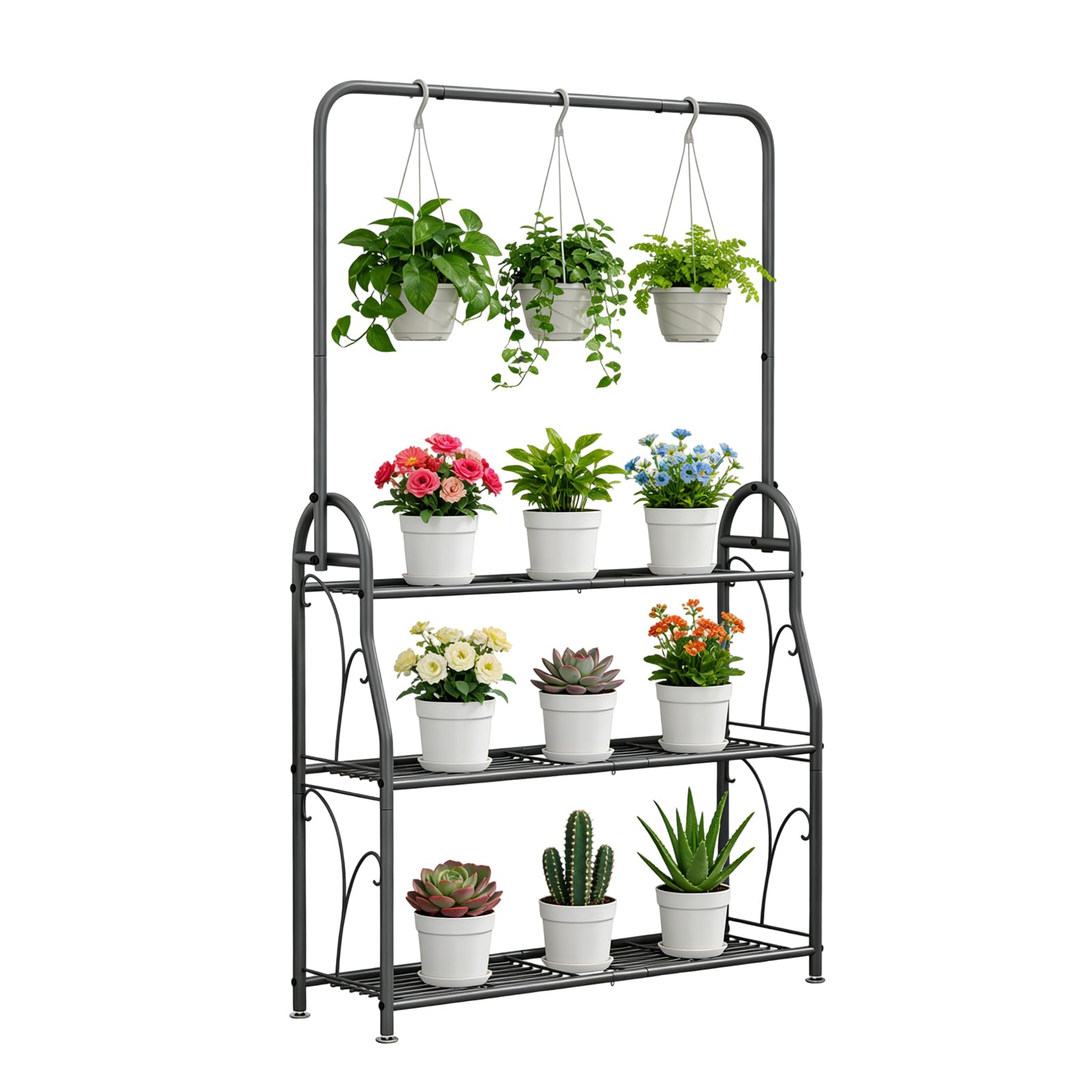 SORCEDAS Plant Stand Indoor Outdoor 3 Tier Tall Corner Hanging Plant Shelf Metal Flower Stands Ladder Plant Holder for Living Room Balcony Garden
