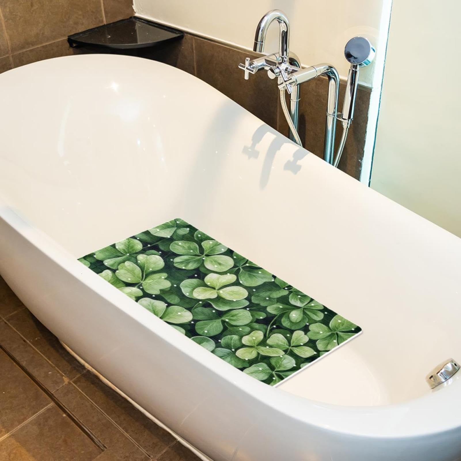 Lucky Four Leaf Lucky Green Clovers Seamless Pattern Bath Mats for Tub Non-Slip, Rectangular Bathtub Mat, Shower Mat with Suction Cups, Machine Washable Bathroom Mat- 39.9 x 70.9 cm