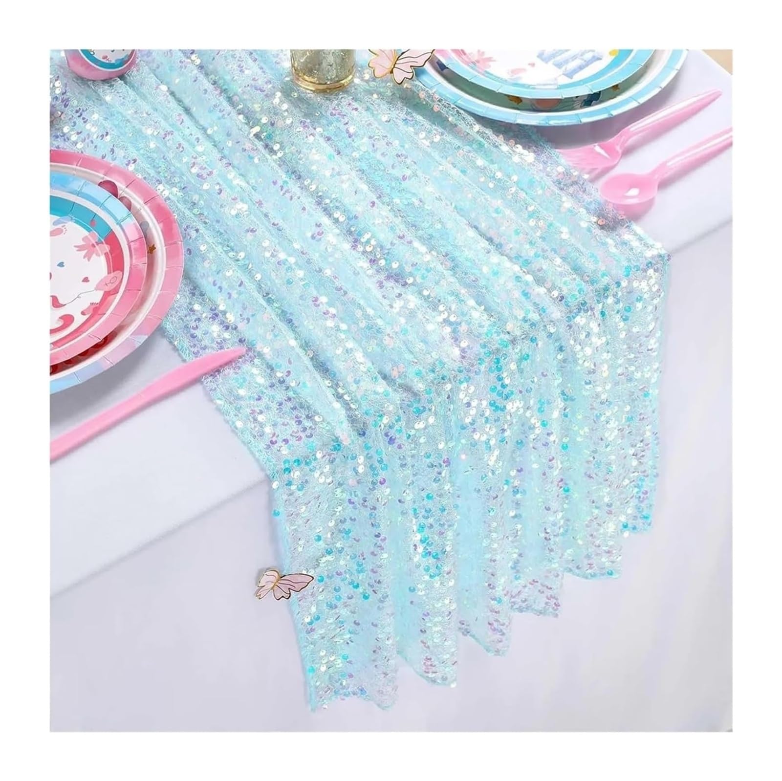 PZOFERLIN Table flag 2pcs Sequin Table Runner Multicolor 30x183cm(Sky Blue)