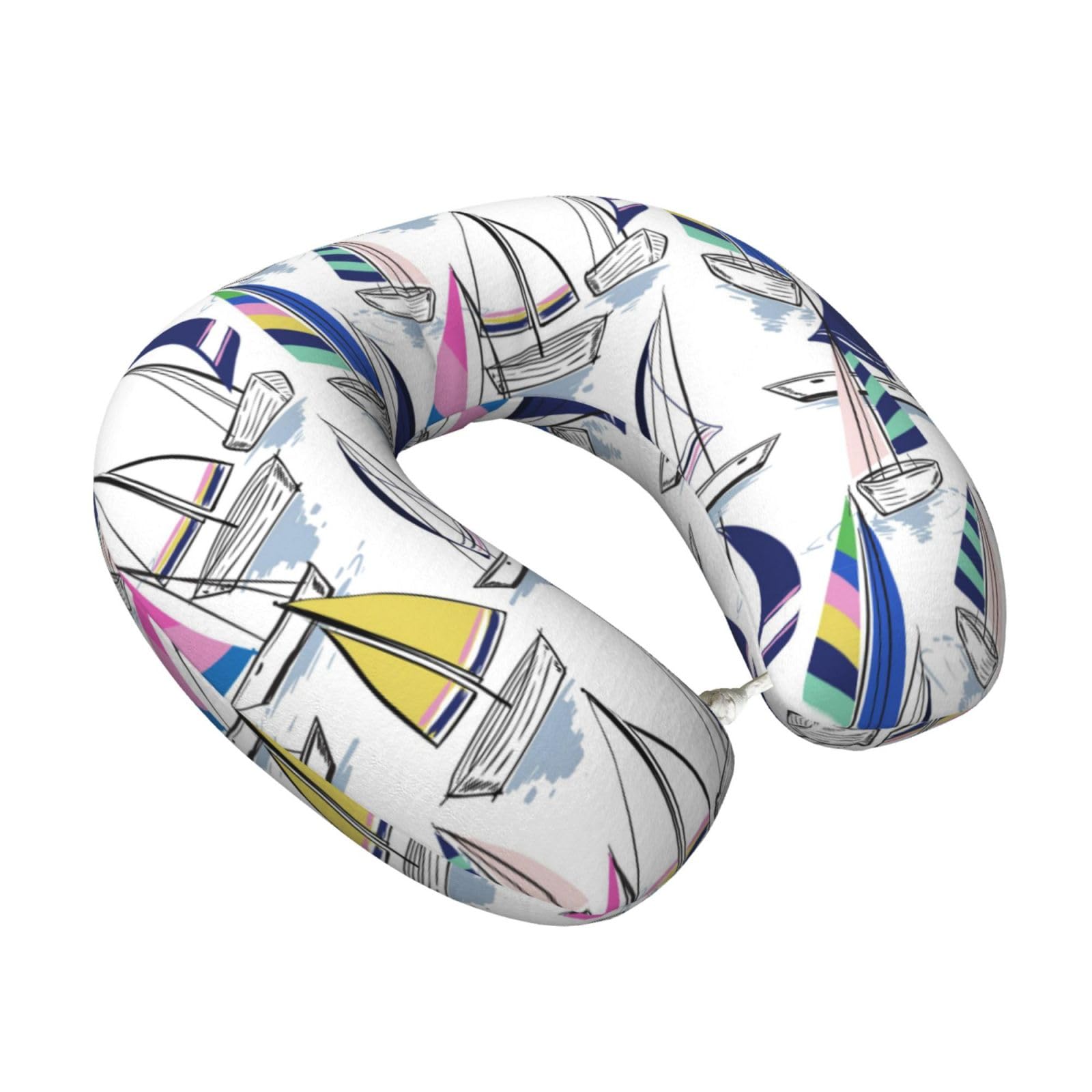 LKYMOH Hand Drawn Sketch Sailboats, Travel Neck Pillow U-Shaped Memory Neck Support Soft Comfortable With Washable Cover For Airplane Car Traveling and Office