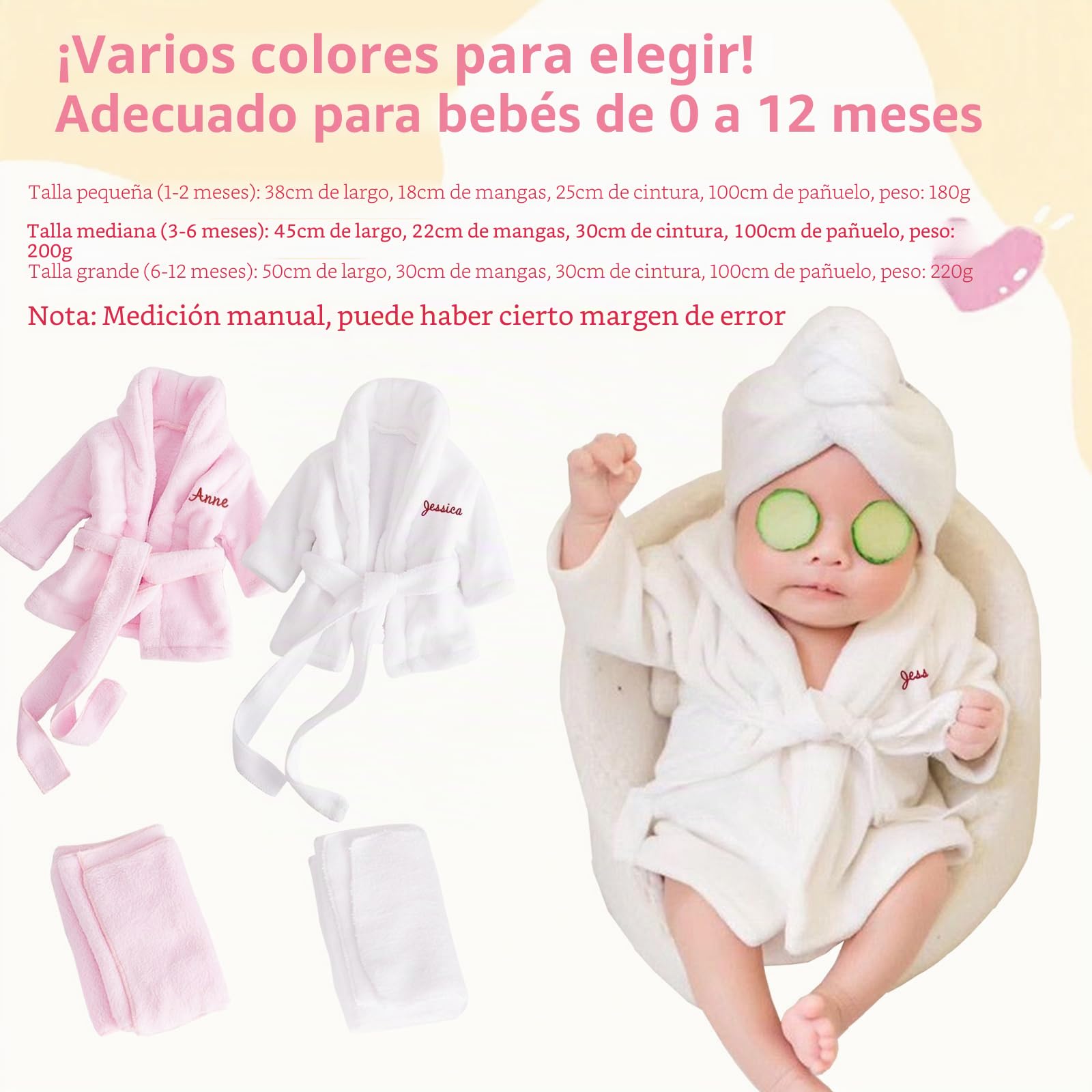 Bata de bebé personalizada con nombre bordado, bata de baño para regalo baby showers y regalos de cumpleaños