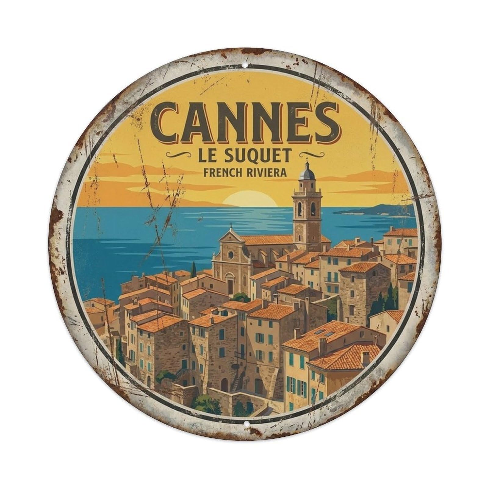 Cannes Suquet Panorama Scenic Travel Vintage Metal Tin Sign
