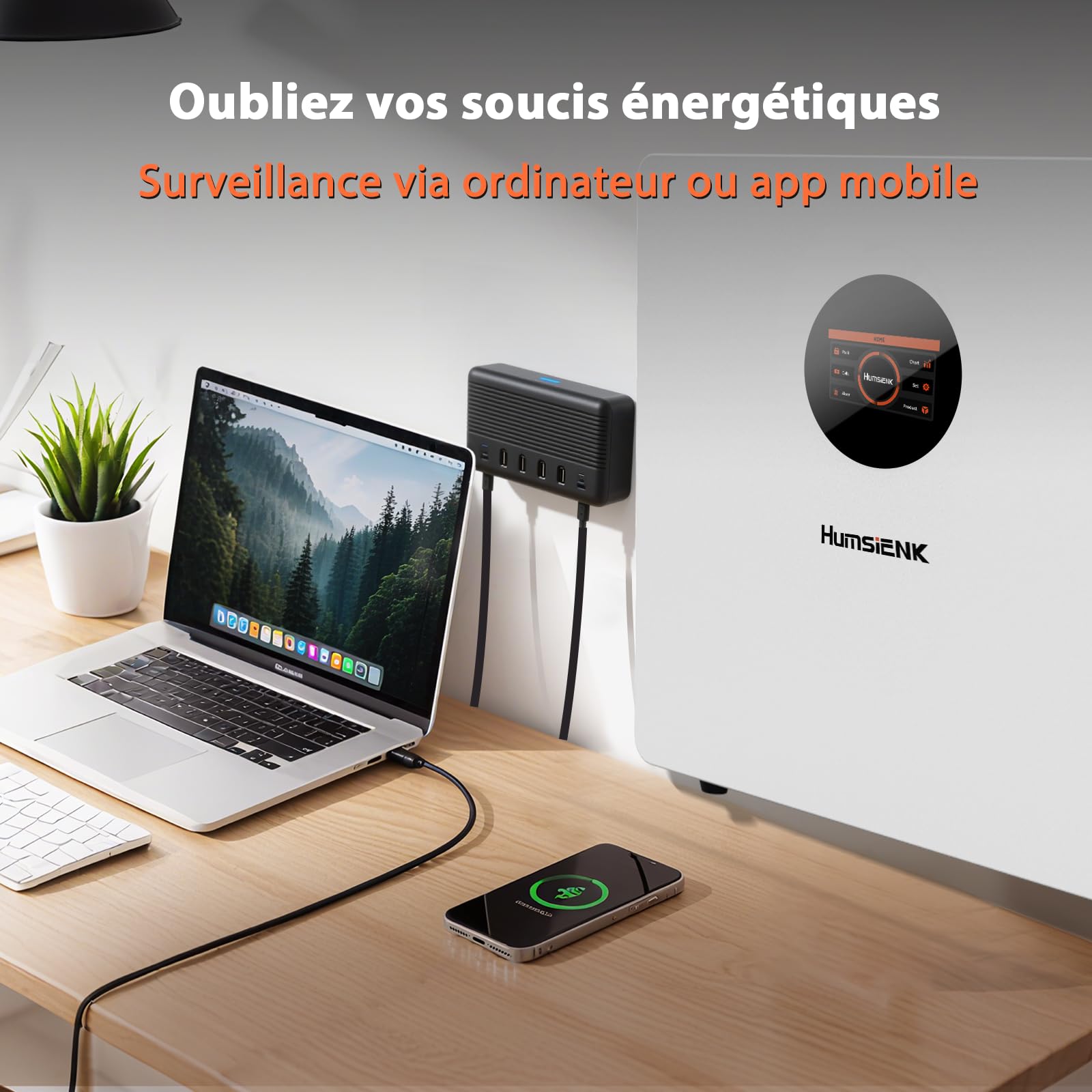 HumsiENK LiFePO4 Batterie au Lithium 48 V 100 Ah Con Bluetooth avec Protection 100 BMS et 6000 Cycles, 5120Wh, Batterie au Lithium à Cycle Profond pour Camping-Car, Système Solaire, Bateau, Maison