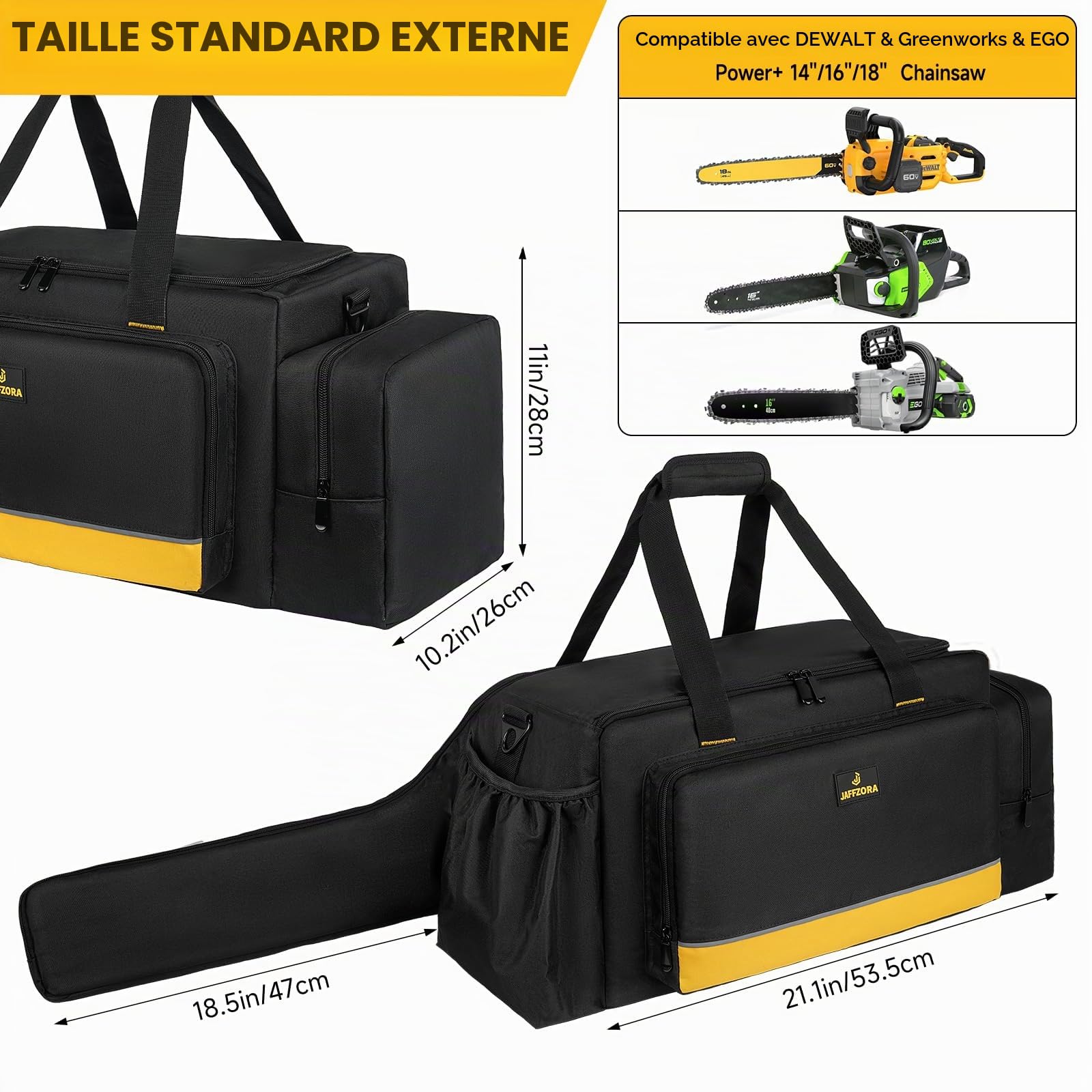 Sac de rangement pliable et imperméable pour tronçonneuse - Compatible avec Greenworks, Dewalt, EGO Power+ 35/40/45 cm et tronçonneuses sans fil - Noir (sac uniquement)