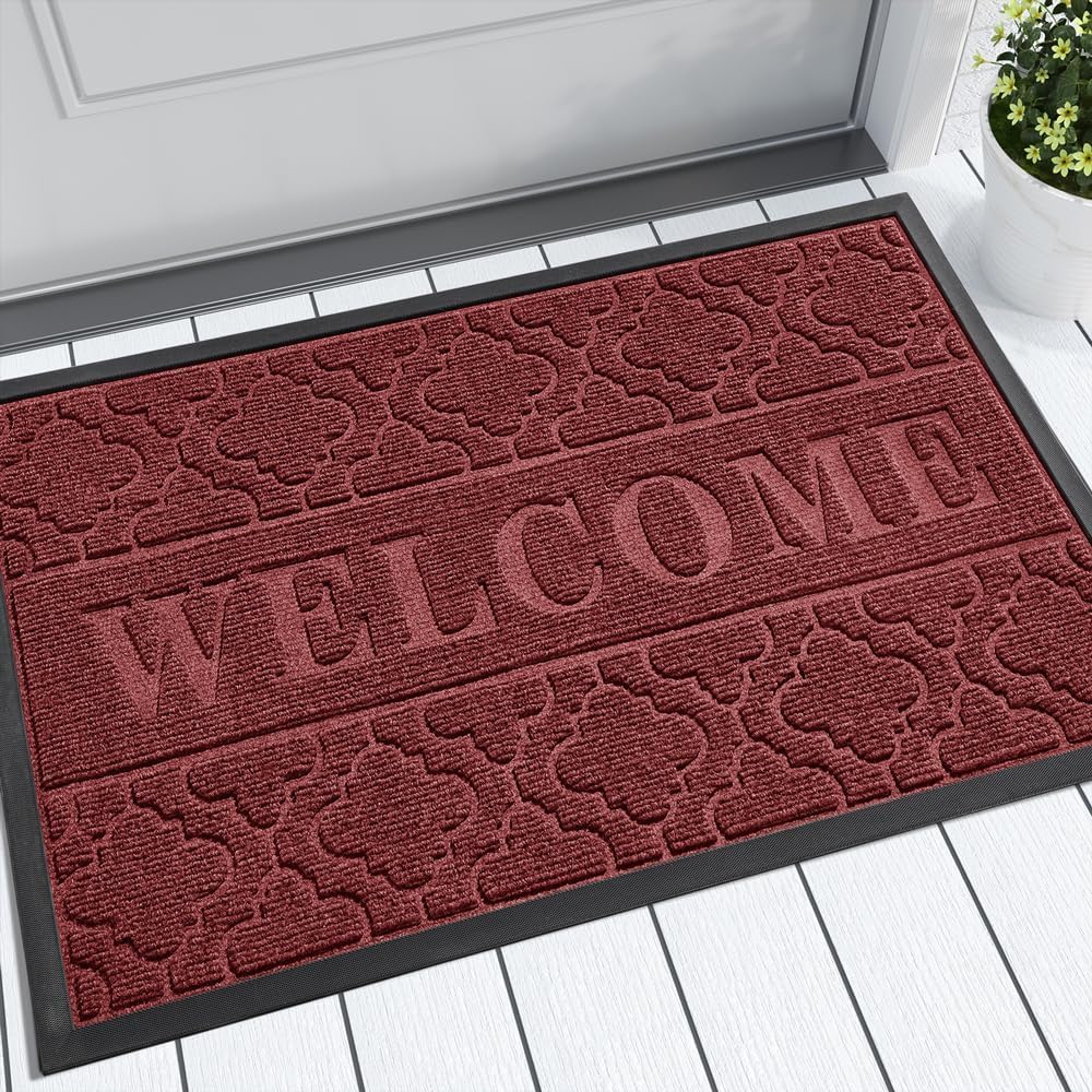 Yimobra Welcome Door Mat, Heavy Duty Durable Front Door Mat for Home Entrance Garage and Garden Outside Entryway Floor Mat