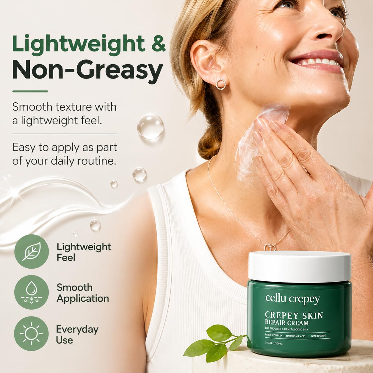 Skin Repair Cream, Firming Body And Neck Cream, Containing Hyaluronic Acid And Plant Essential Oils, With a Lightweight Texture