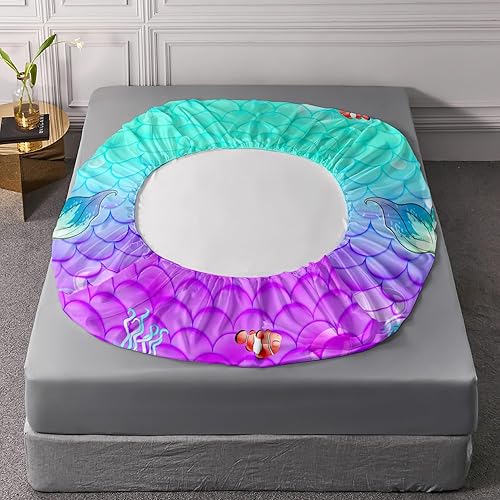 Miniatura 5 de AILONEN Bonita sábana bajera ajustable de sirena de dibujos animados, tamaño individual, hermoso juego de sábanas con temática de medusa para niños