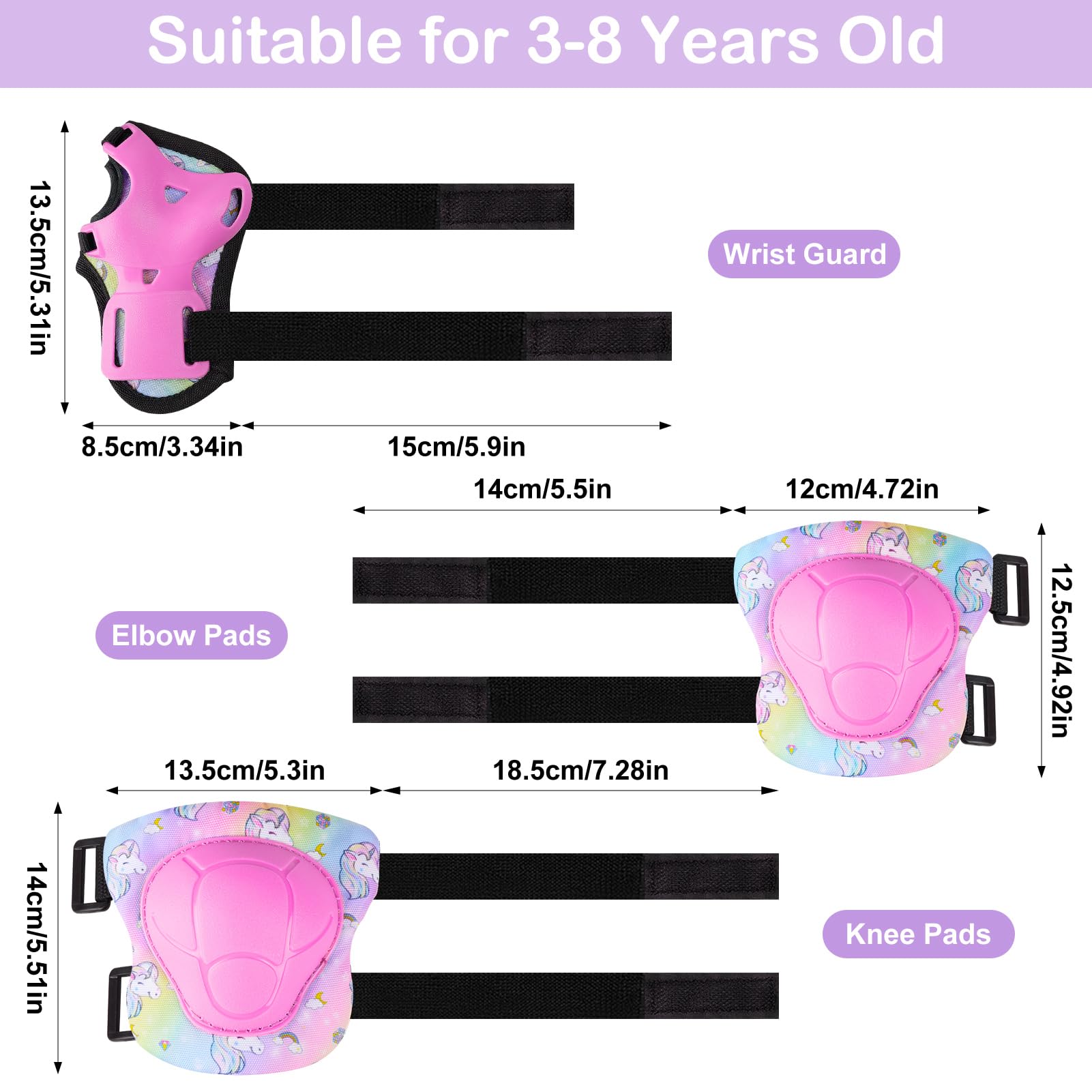 MHJY Protezioni Pattini Bambina Ginocchiere Skateboard Set di Protezioni per Bambini 7 IN 1 Gomitiere Protezione Regolabile per Bicicletta Pattinaggio Monopattino Ciclismo 3-8 Anni