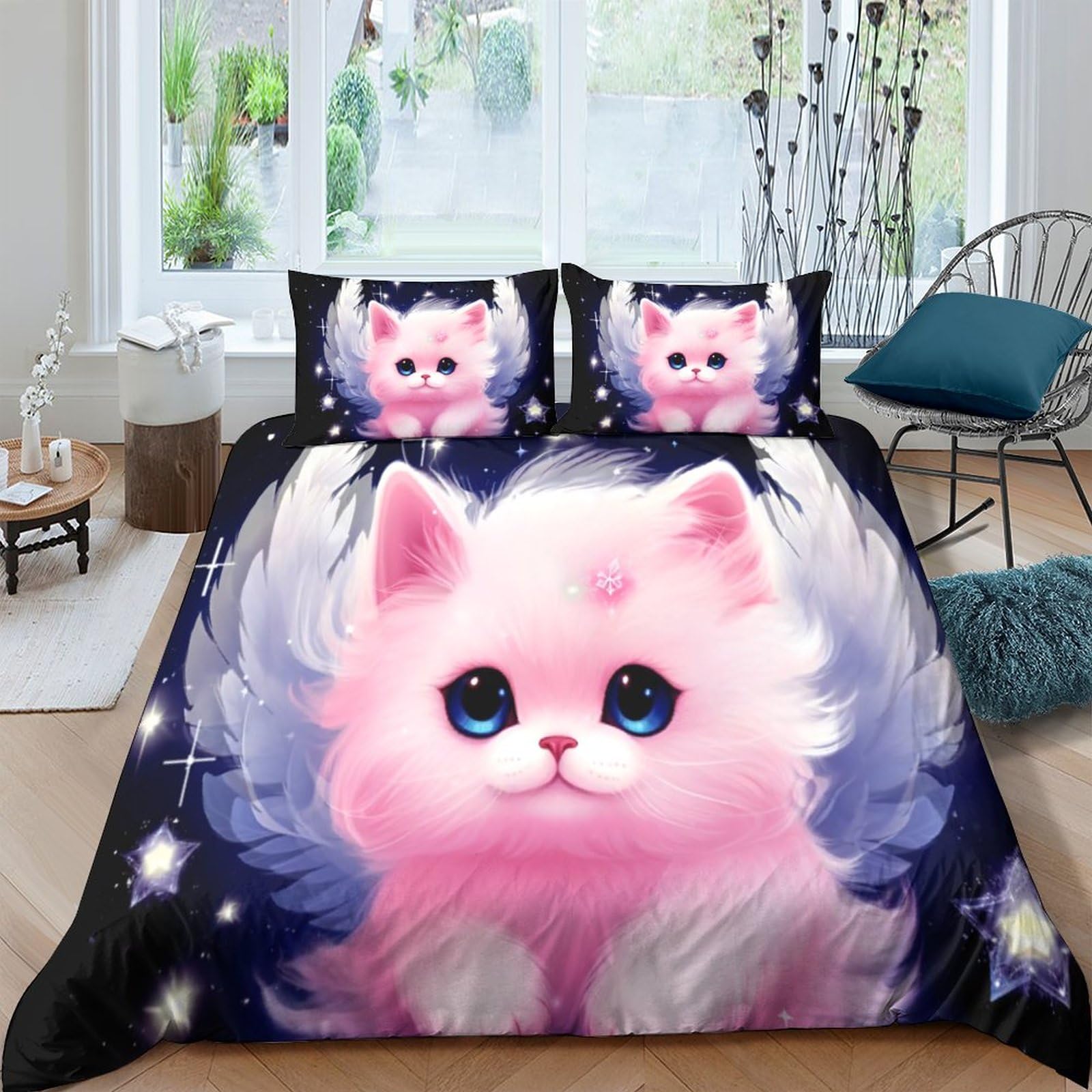 Ensemble de Literie Microfibre Double Chien Ange Parure 3 Pièces aux Finitions Soignées