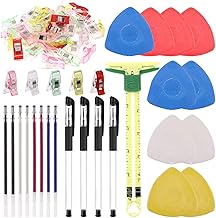 Rustark 73 Pcs Sewing Marking and Measuring Tools kit with 5 in 1 Sliding Gauge, Multipurpose Sewing Clips, Triangle Chalks, Heat Erase Pens and Refills for Quilting, Sewing and Dressmaking