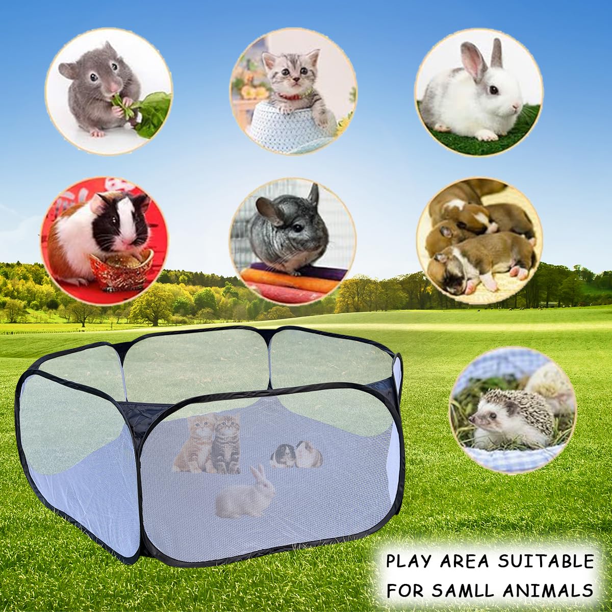 Kleintier Laufstall Set - Zusammenklappbar - Mit Transport-Rucksack - Für Kaninchen & Meerschweinchen