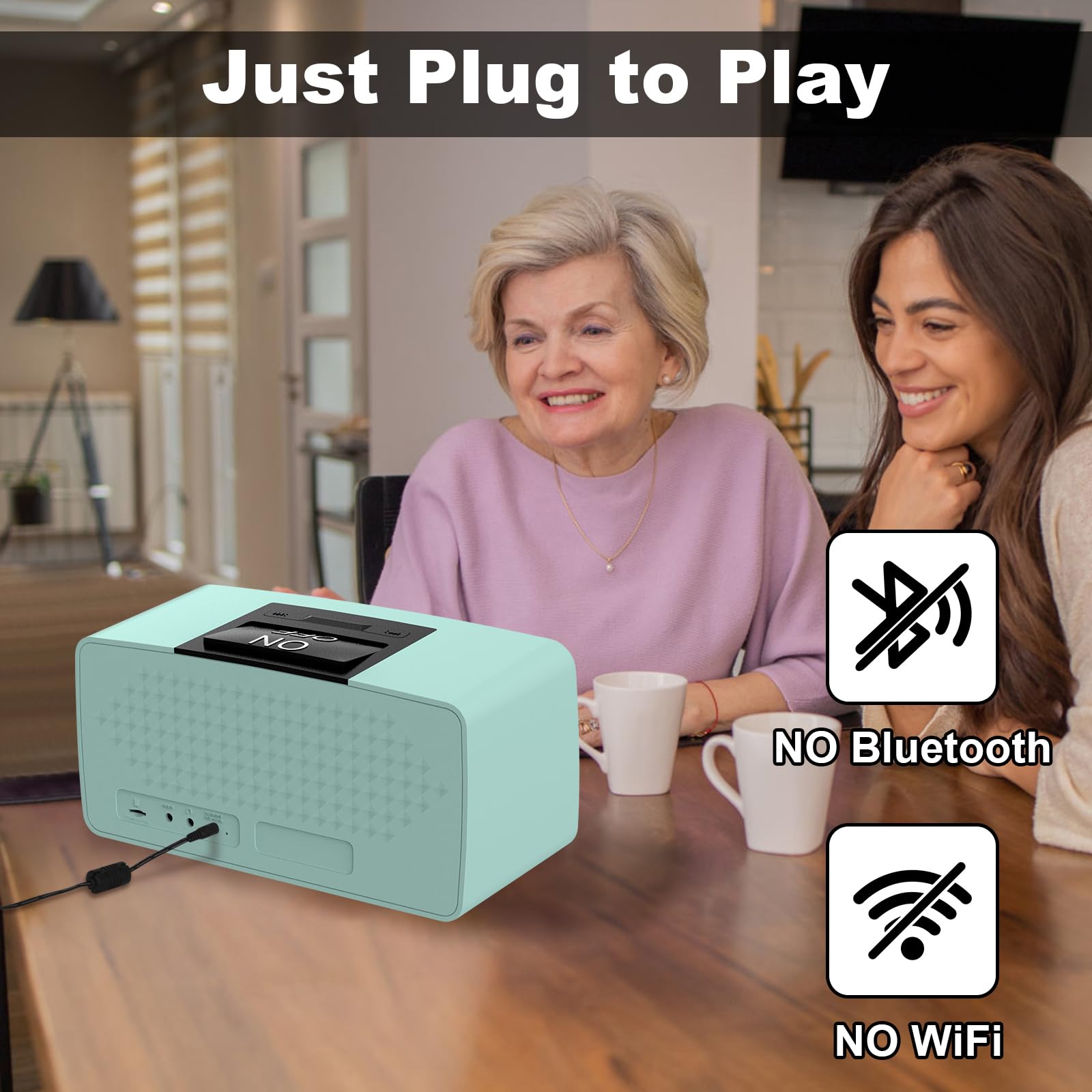 Lettore musicale semplice per anziani, lettore audiolibro facile con scheda TF da 32 GB e lettore di schede per demenza, Alzheimer, ipovedenti, pazienti con problemi di vista, cablato