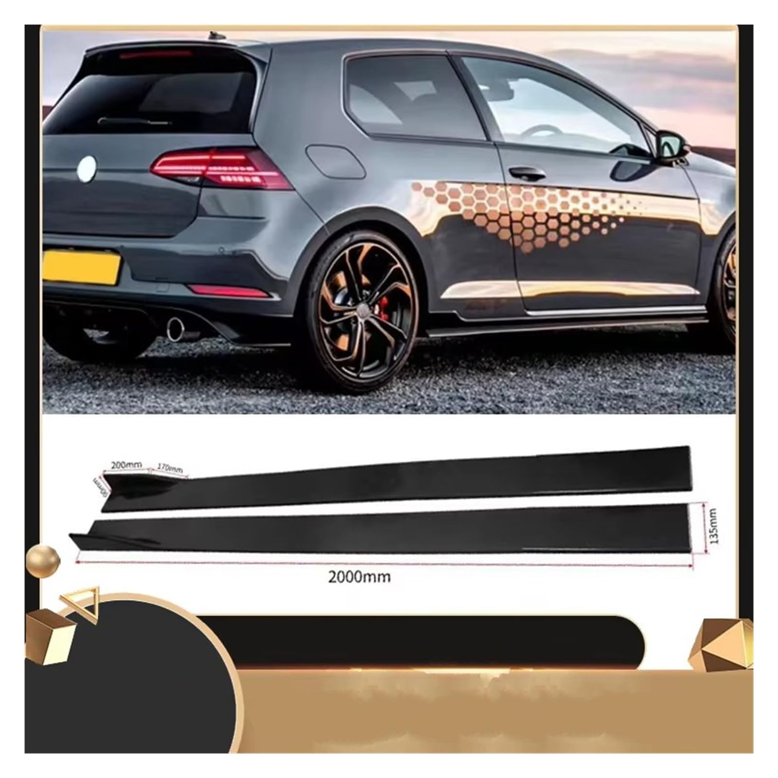 Minigonne Laterali Per VW Per Golf 7 7.5 Per MK7/7.5 Per R Per GTI Per Line 2013-2019 Auto Lato Inferiore Splitter Diffusore Aletta Ala Laterale Gonna Laterale Per Auto(Gloss Black 1.9M)