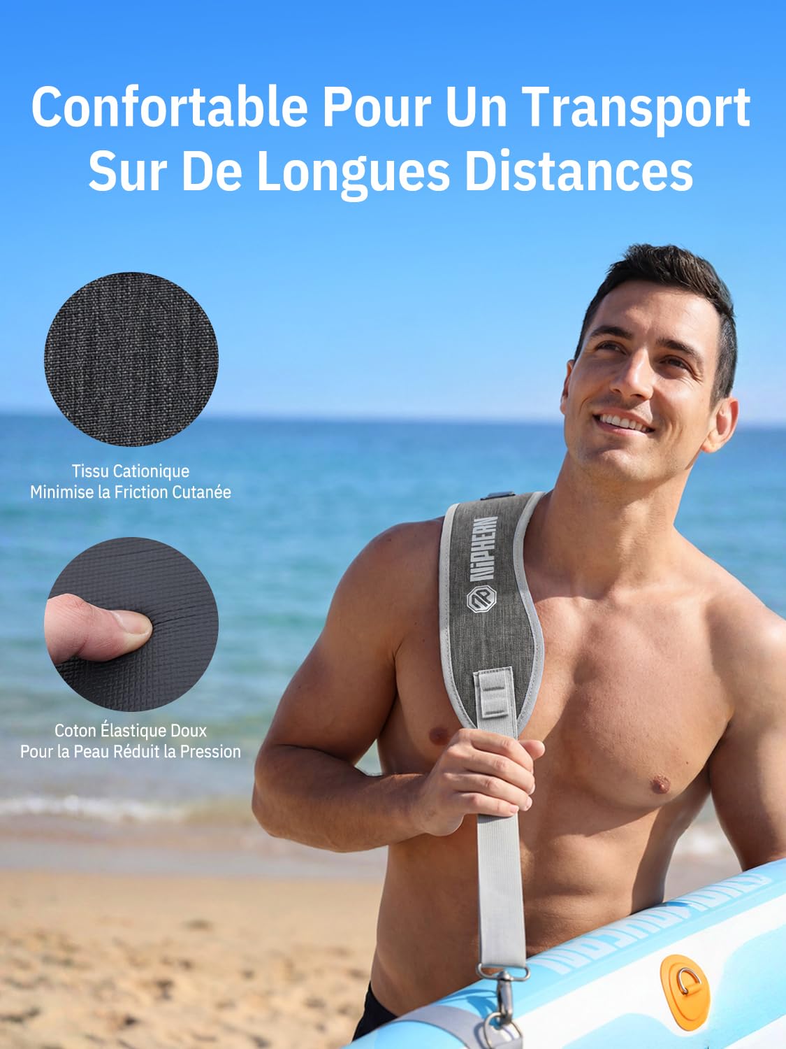 niphean Sangle Paddle, Accessoire Paddle pour Paddle Gonflable, SUP Sangle de Transport Réglable avec Sangle de Serrage pour Kayak, Paddle, Sangles de Planche de Surf avec Bandoulière Matelassée