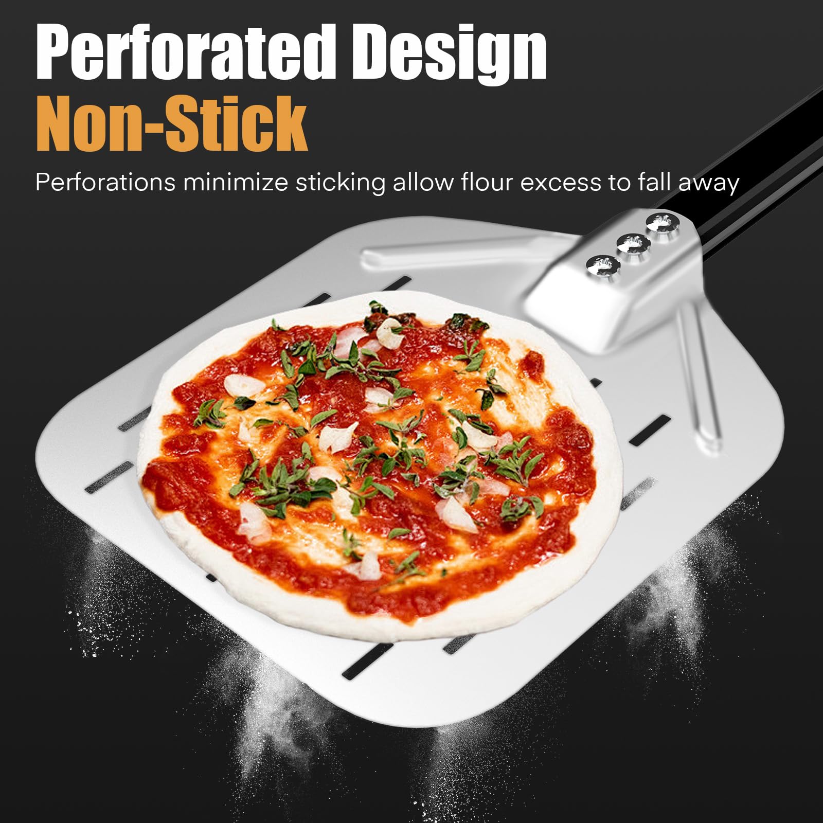 Kit 4 Pièces pour Pizza, Pelle a Pizza Perforée 30 cm, Pelle Pizza Ronde en Aluminium 23 cm, Roulette à Pizza professionnelle, Brosse de Nettoyage pour Four à Pizza, Accessoires Pizza pour Four Pizza