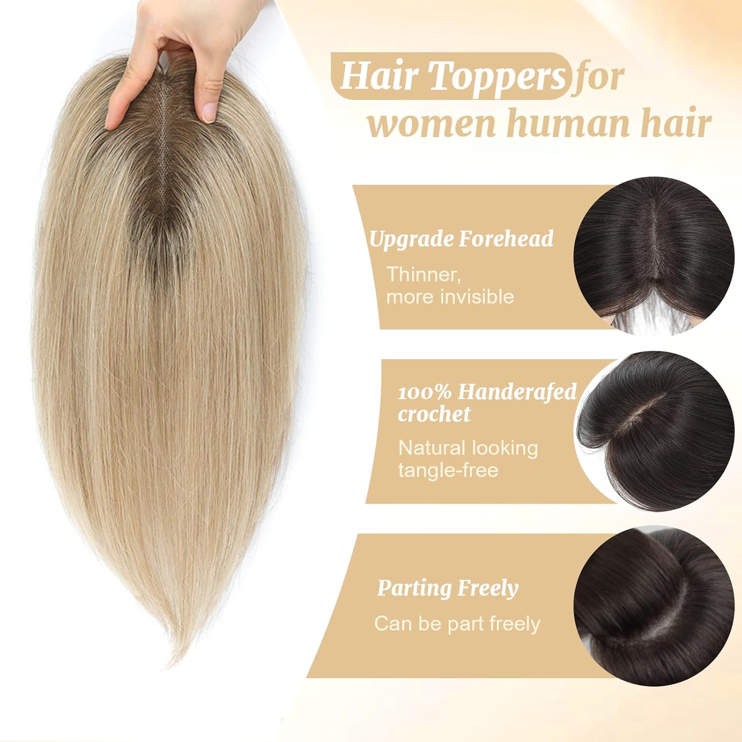 Hair Toppers for Women Real Human Hair 12 Inch Human Toppers for Women with Thinning Hairpieces Upgrade Mono Base 4.6x4 Inch No Bangs for Add Volume(4T10/16#)