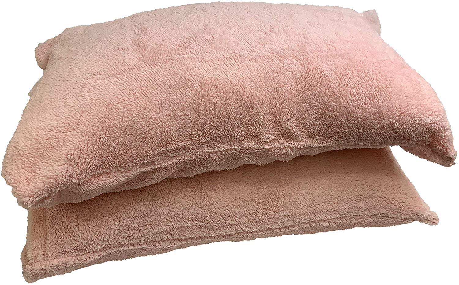 Teddy Fleece Fur/Sherpa Pair of Pillowcases with Pair of Hollow Fiber Pillows in 50 x 75cm (Pink)