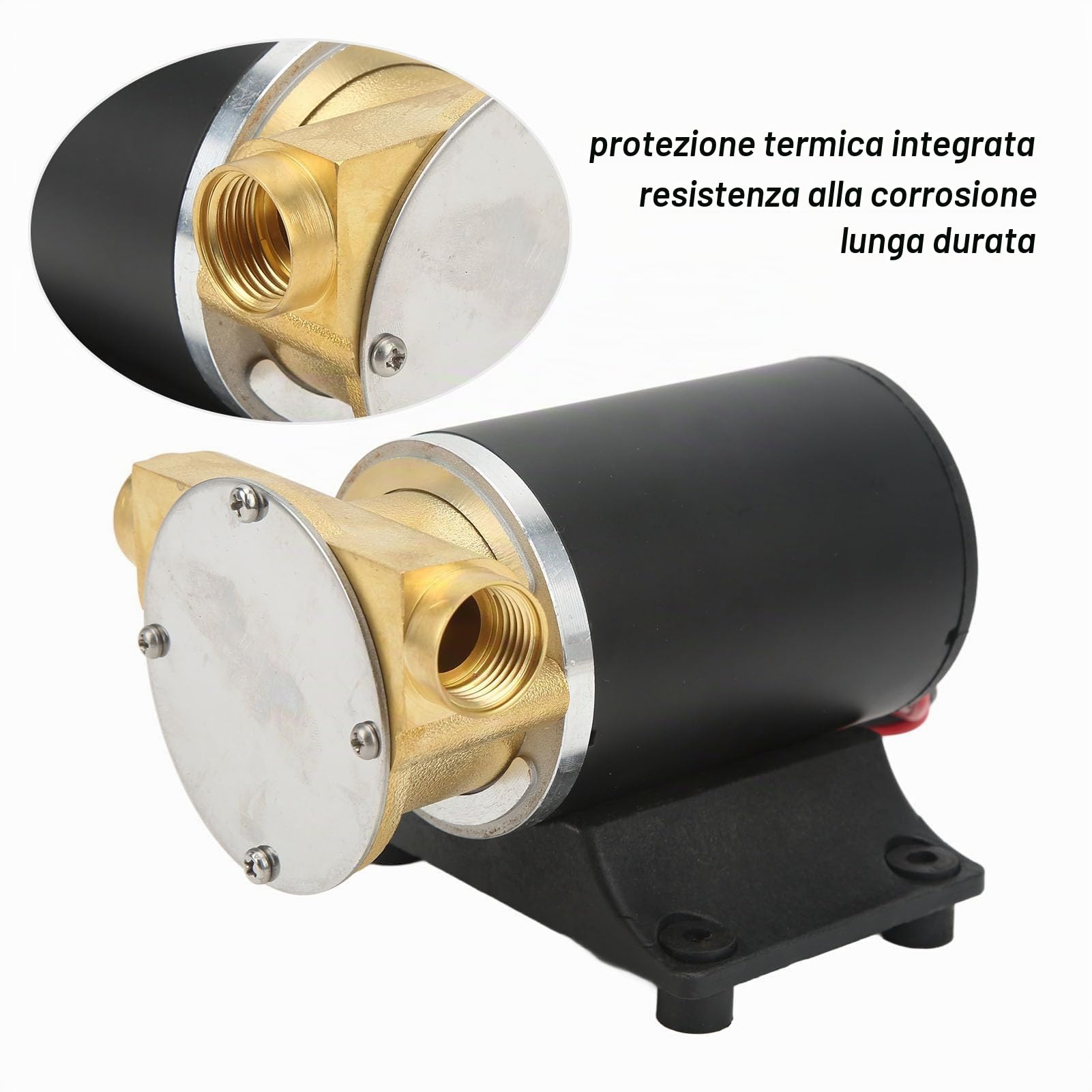 Pompa di Sentina Autoadescante 6GPM 12V con Girante, Pompa Trasferimento Acqua Mare per Barca, Motore a Magneti Permanenti