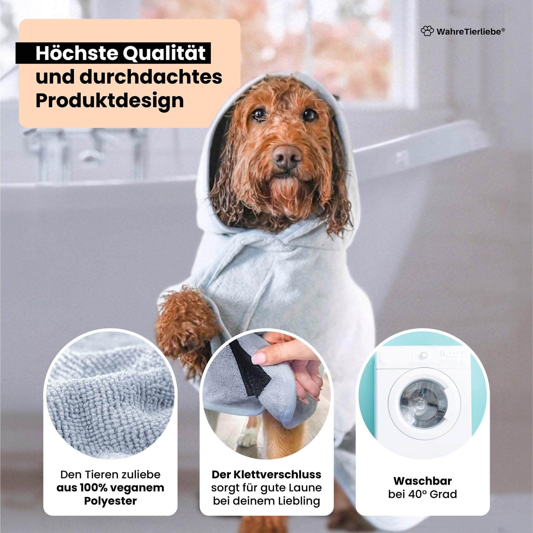 Wahre Tierliebe Hundebademantel waschbar - Trockenes Fell in nur wenigen Minuten - Hundehandtuch als kuscheliger Kälteschutz. Für Große, mittelgroße und kleine Hunde, Bademantel Hund, XL