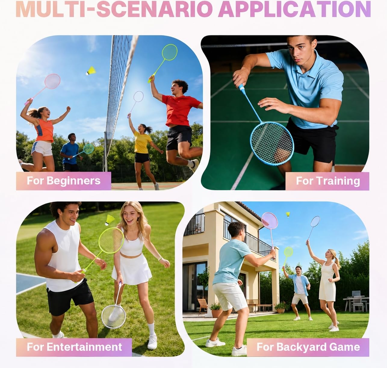 AboveGenius Badmintonschläger-Set, 2/4 Farben, leichtes Badminton-Set enthält 2/4 Schläger, 6 Vögel, Outdoor-Hinterhof-Spiele, Schläger für Familienanfänger