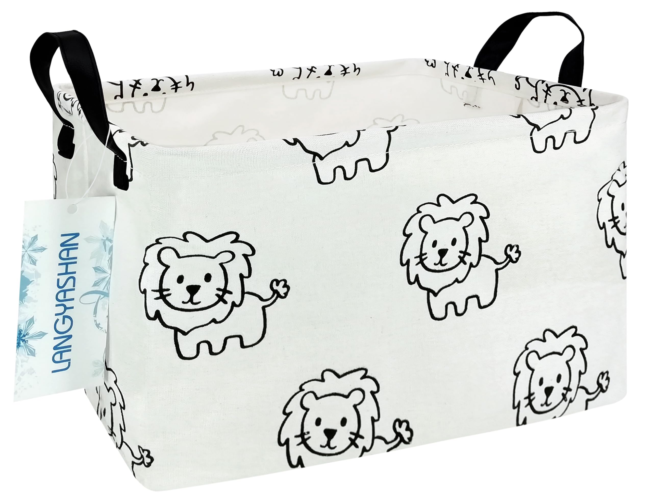 LANGYASHAN Rectangular Storage Bin Collapse Canvas Fabric Cartoon Storage Basket with Handles for Organizing Home Kitchen Boys and Girls Toys Office Closet Shelf Baskets (Rec lion)