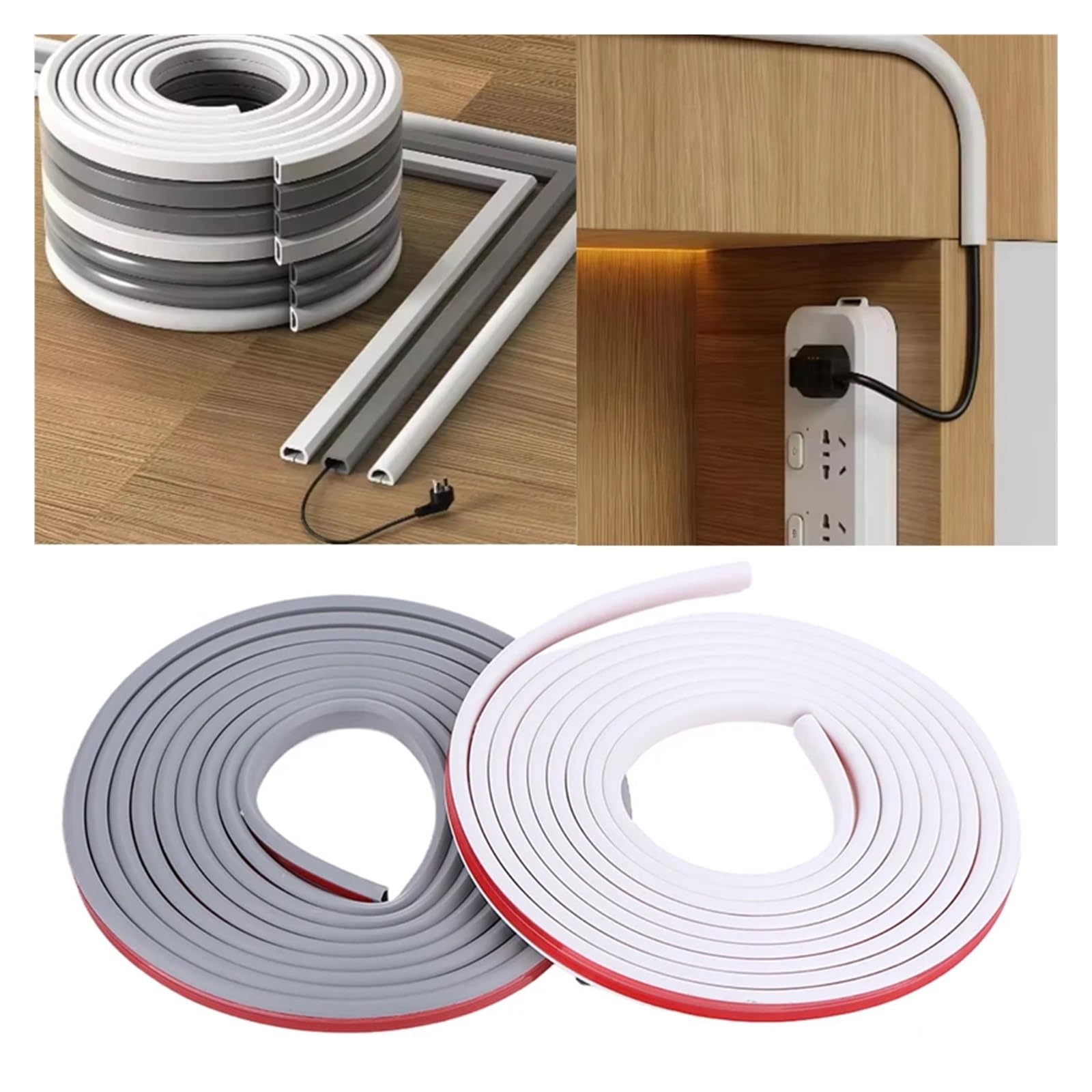 Canalina Passacavi Guaine di copertura for cavi da pavimento in PVC 3/5 metri Protezioni for flessibili for condutture elettriche Spegnicavi autoadesivi(5M Curved white)