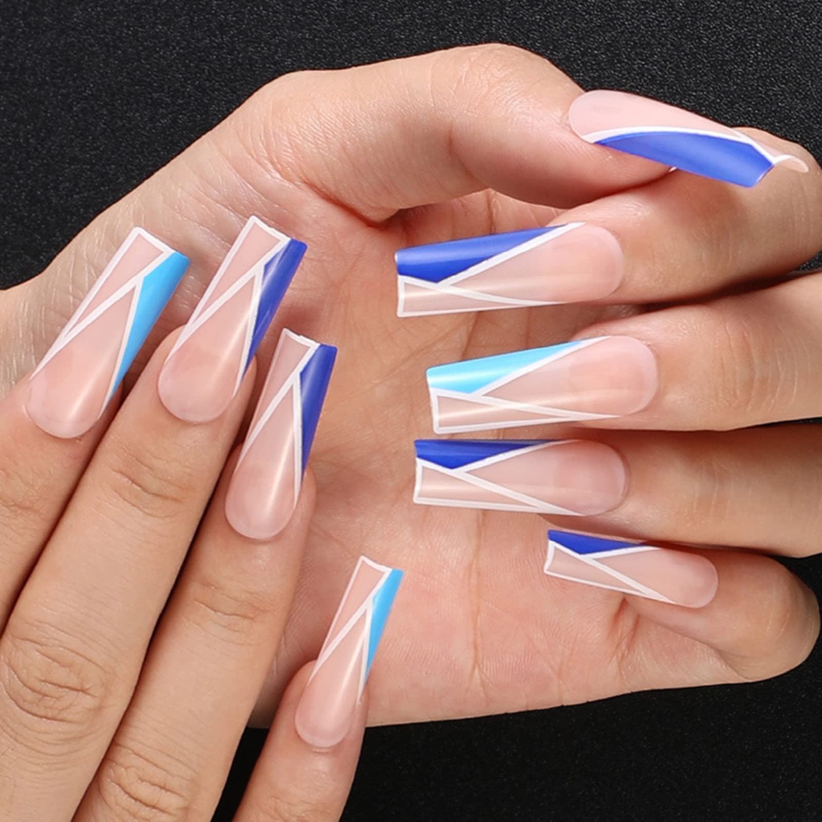 Amazon.com: BABALAL Square Press on Nails Long False Nails Blue Fake Nails  Squoval Nails Glossy Nails for Women and Girls : Beauty & Personal Care