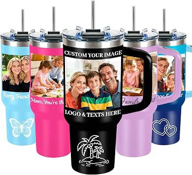 Personalized Tumbler with Pictures Text Name, Custom Stainless Steel Coffee Tumbler 40 oz, Travel Coffee Mug, Anniversary Wedding Gifts, Personalized Christmas Birthday Gifts for Men Women