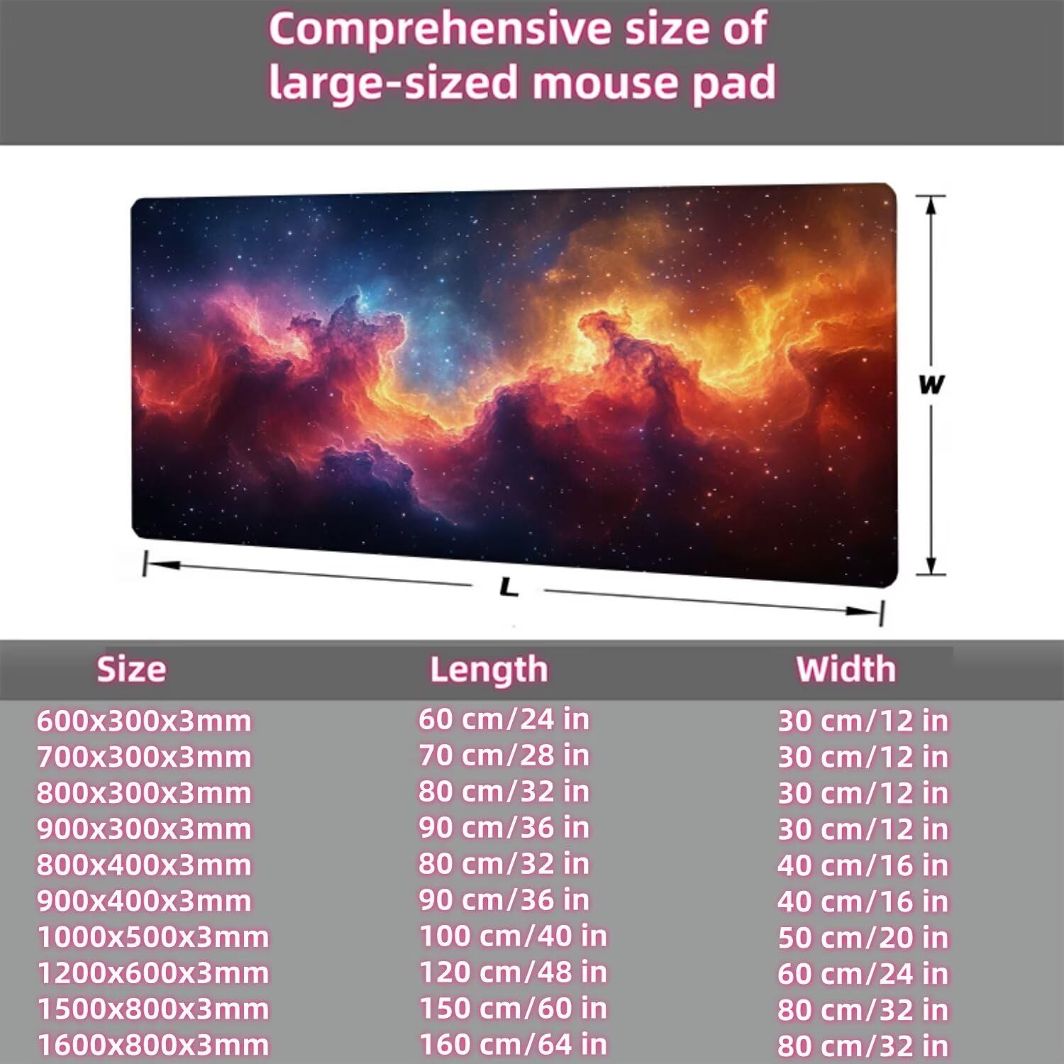 Podkładka pod mysz Sky 1600x800x3mm Duża podkładka pod mysz, kolorowa podkładka pod mysz dla graczy, szyte krawędzie, antypoślizgowa gumowa podstawa, podkładka pod klawiaturę i mysz, do akcesoriów do