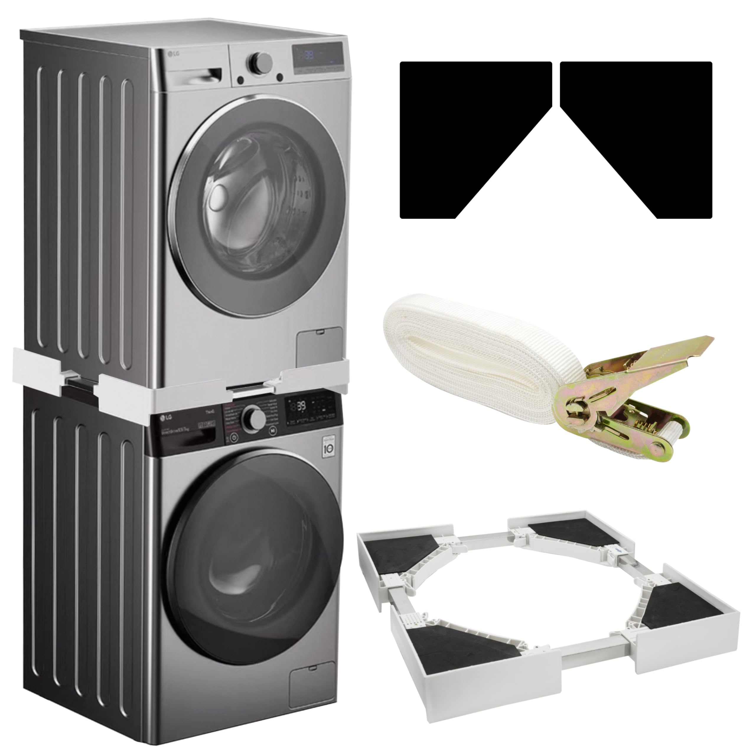 Gsakskdsap Kit de Apilamiento Universal para Lavadora y Secadora, Marco Conexión Lavadora Secadora con Cuerda Trinquete, Marco Intermedio Ajustable para Torre Lavadora Secadora (49-75 cm)