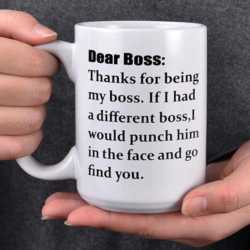 Miniatura 2 de Taza de café con texto en inglés "Dear Boss, Thanks for Being My Boss, If I Had A Different I Would Punch Him And Find You", divertida taza de café