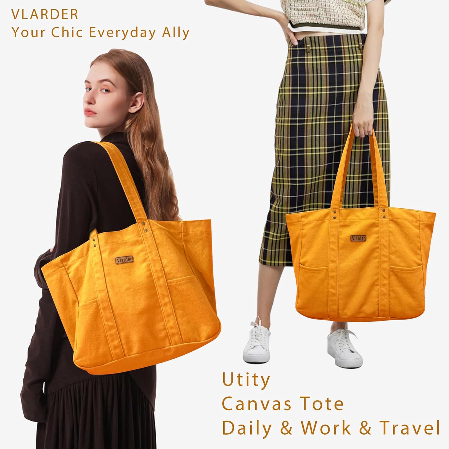 Extra Large Canvas Tote Bag for Women, Utility Work Tote with Laptop Compartment, Teacher, Everyday, Beach Tote Bag - Image 2