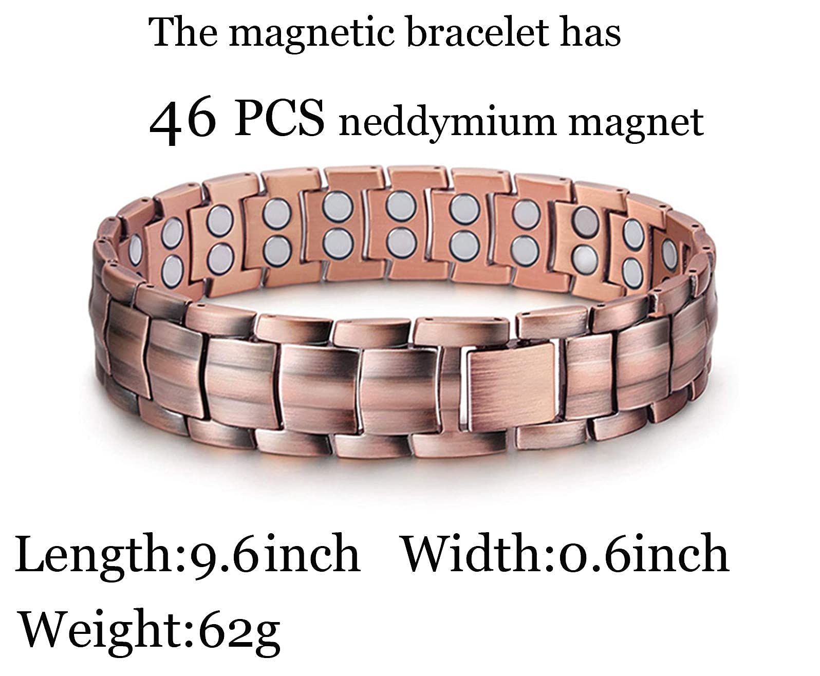 Pulseras de cobre para hombres con 46 imanes fuertes de 3500 Gauss Pulsera magnética de cobre ajustable, con herramienta de extracción y caja de regalo
