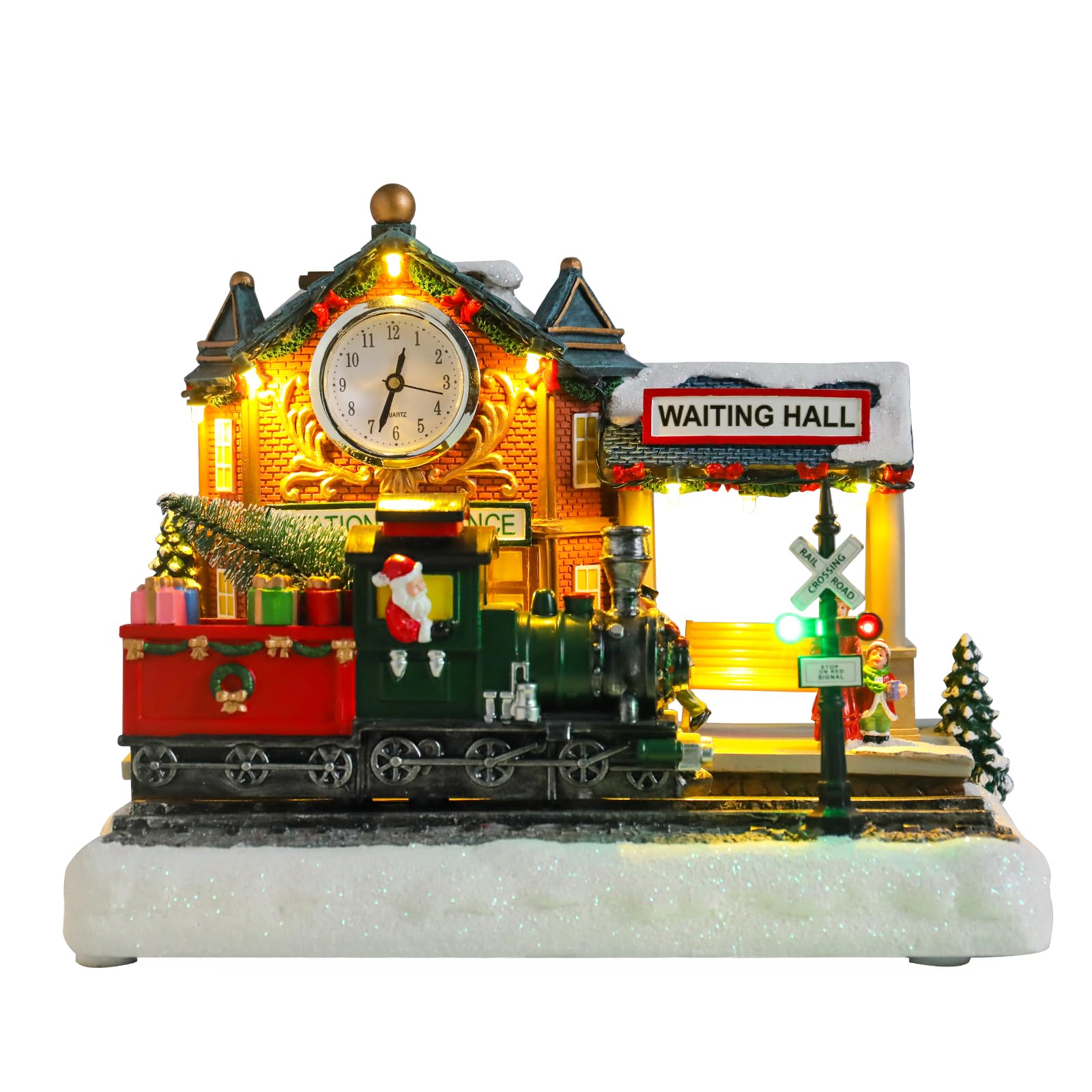 WONDER GARDEN Weihnachtshäuser, Weihnachtsdorfhaus, Dorf, beleuchtete Musik-Bahnhofs-Sammelgebäude mit beweglichem Zug, für Zuhause, Innendekoration oder Geschenk