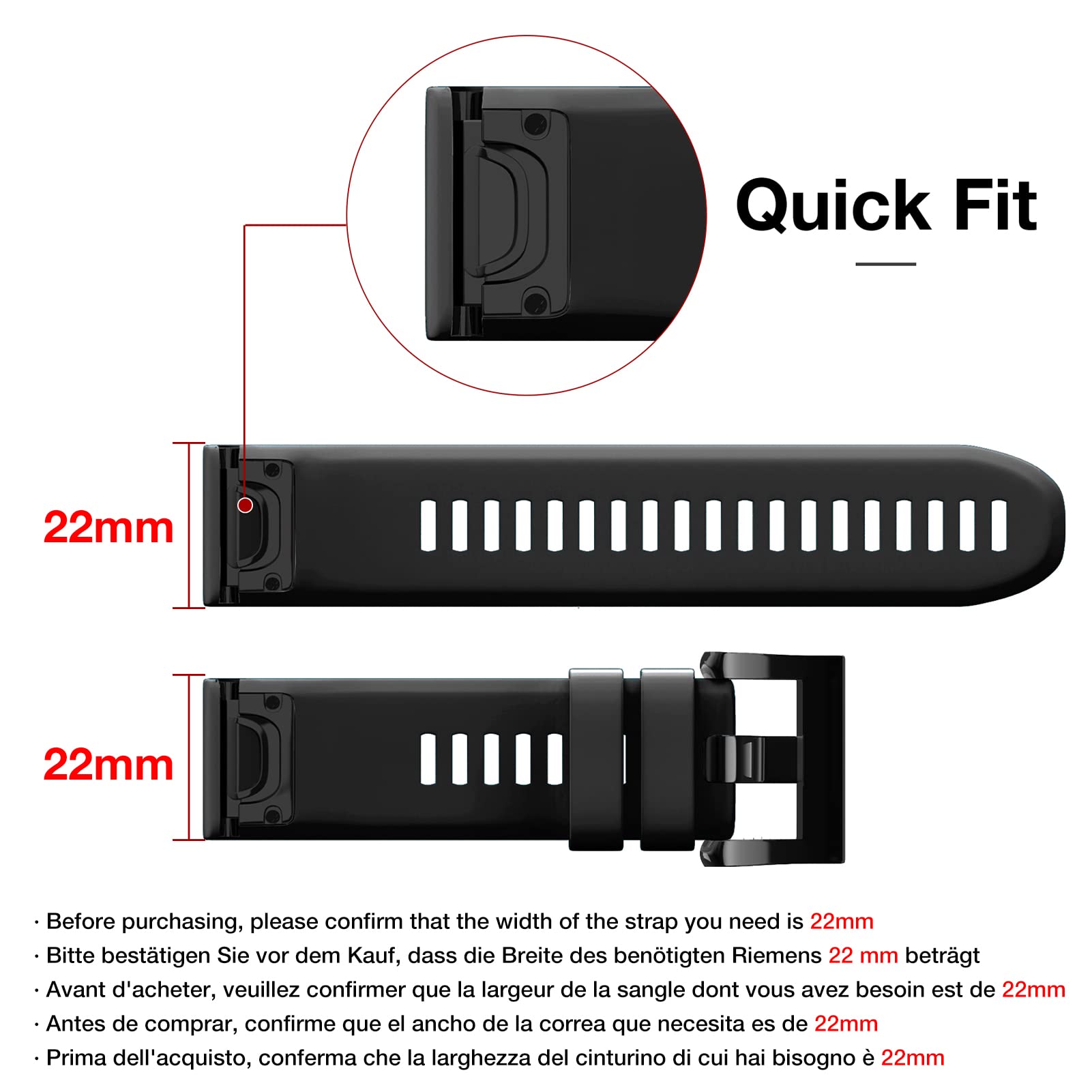 22mm Width Strap for Garmin Fenix 5 6 7,Quick Fit Watch Strap Compatible with Garmin Fenix 5 Plus/Fenix 6 Pro/Approach S62/Quatix 6/Forerunner 935 945