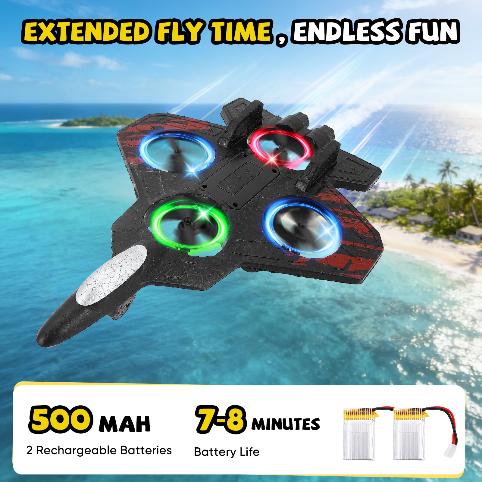 Aereo Telecomandato, Doppio Controllo-Telecomando & Bracciale, RC Aereo Rotazione a 360°, 3 Velocità, con Luci LED e Elica di Ricambio, Aereo per Esterni per Bambini (Rosso)