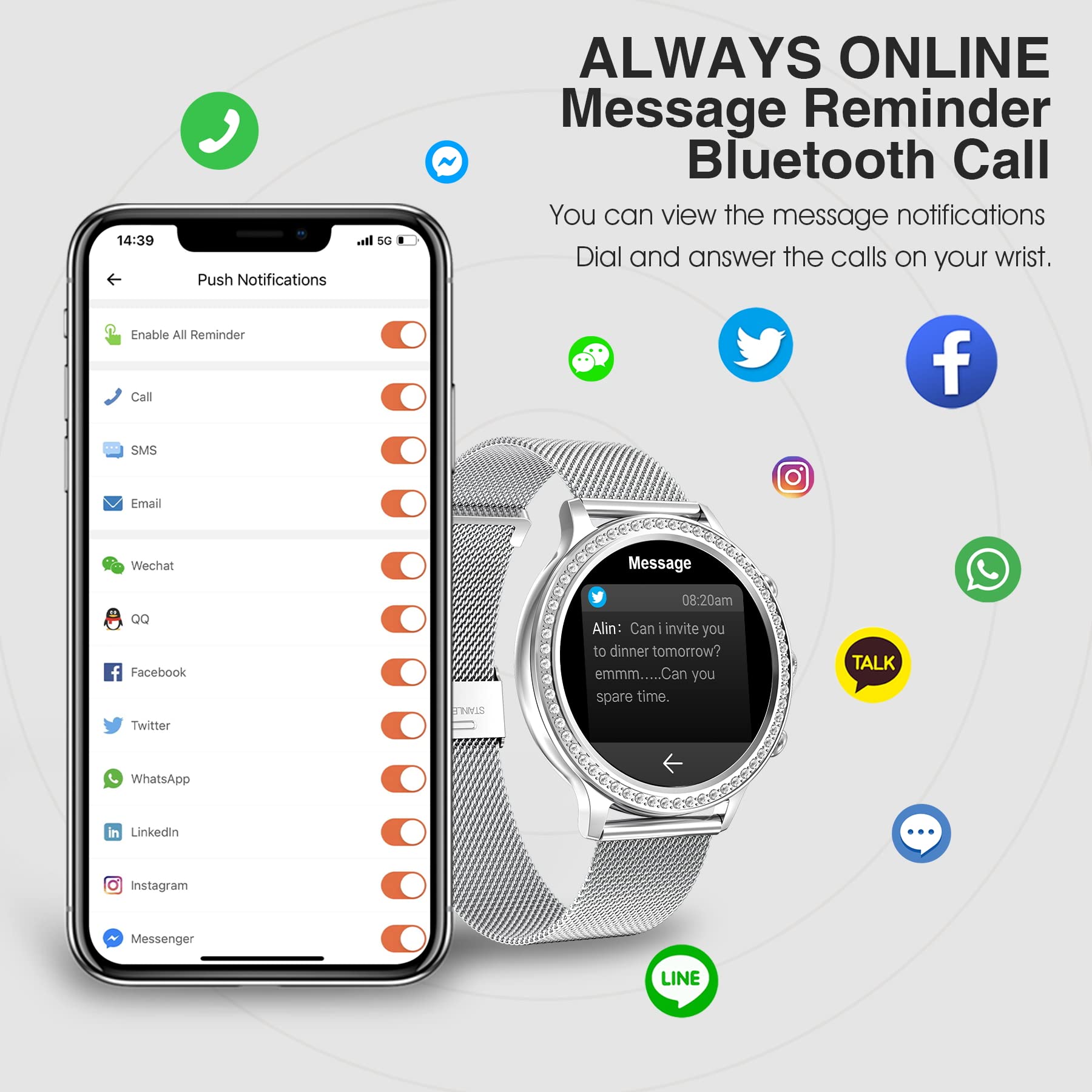 Smartwatch Uomo Donna con Effettua o Risposta Chiamate, 1.32" Orologio Smartwatch Contapassi/Cardiofrequenzimetro/Sonno, 120+ Modalità Sportivo Fitness Tracker, IP68 Smart Watch Android iOS（argento）