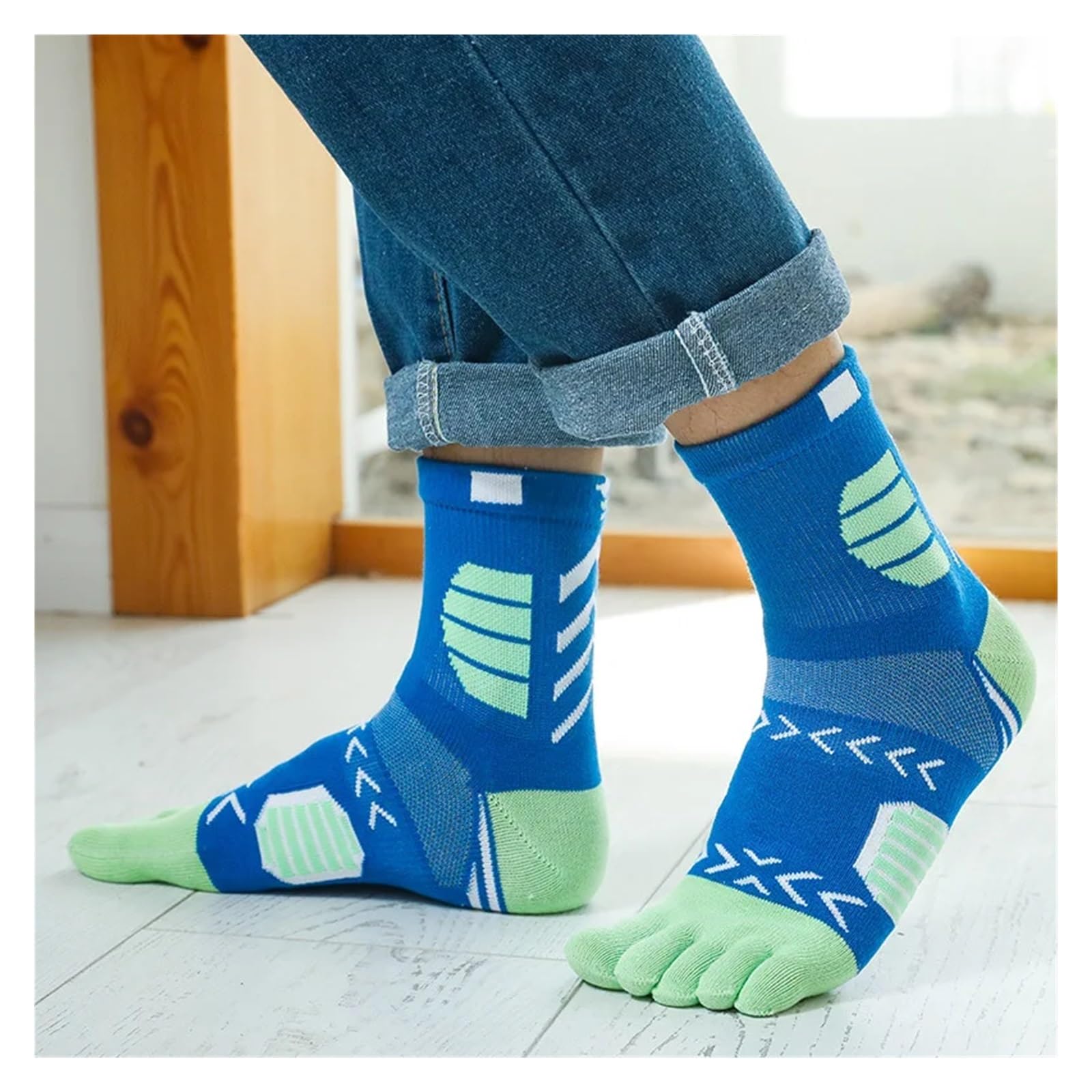 5 paia di calzini sportivi con dita, a compressione, in cotone, assorbenti, for ciclismo, maratona, fitness, basket, all'aperto, a