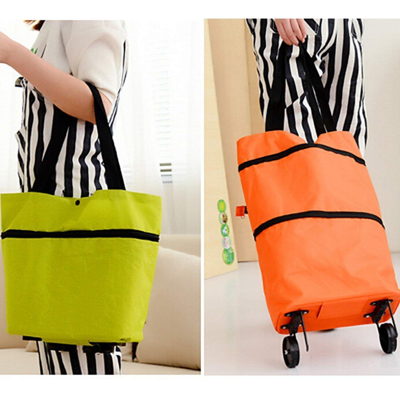 DITCAFOS Foldable Light Weight Polyester Shopping Trolley Bag for Vegetables, Grocery, Travel Dual Wheel Waterproof Trolley Bag (Multicolor)-picture-40